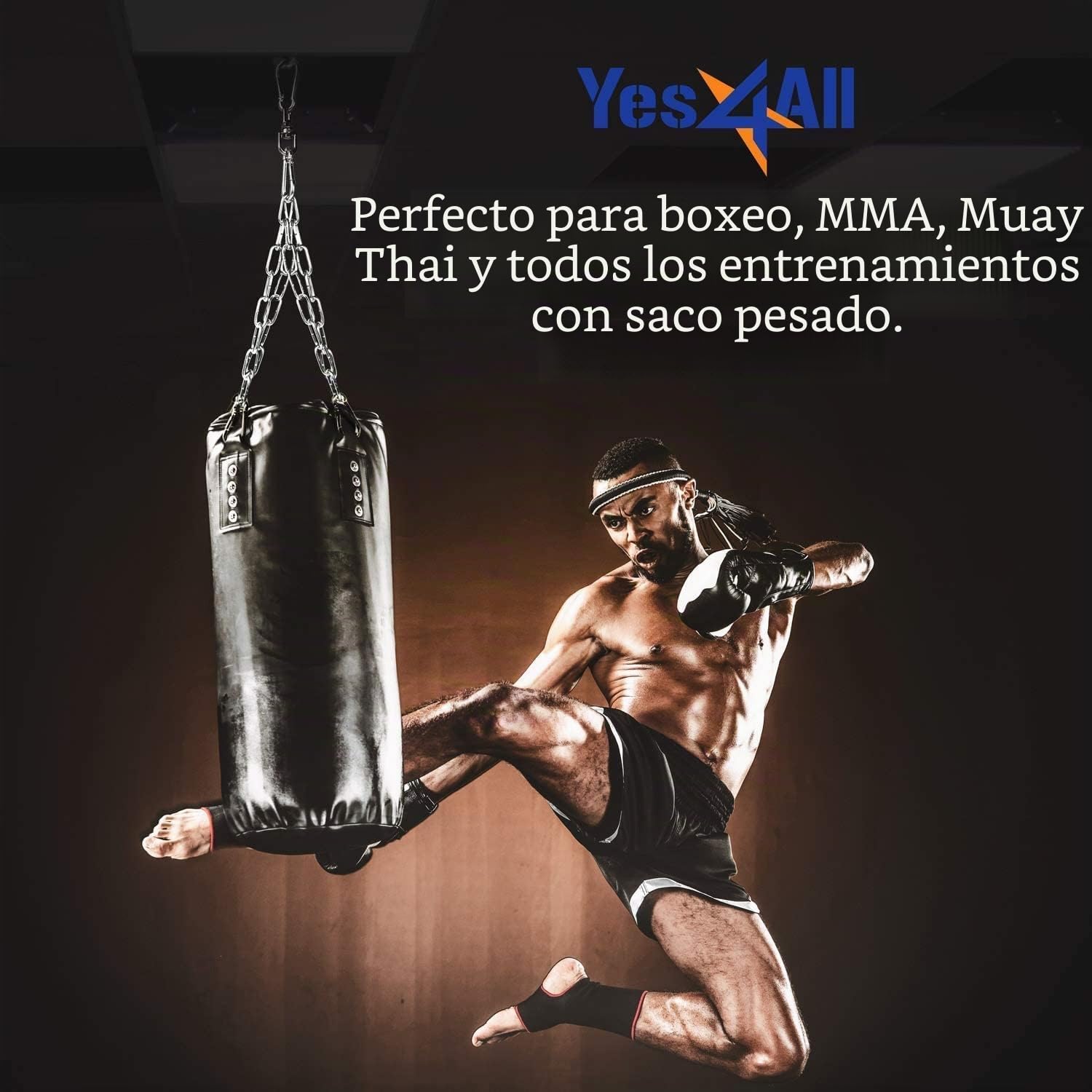 Yes4All Cadena para Saco de Boxeo con 4 Cierres, Acero Inoxidable, 360° Rotación, Soporta 68kg/156lbs