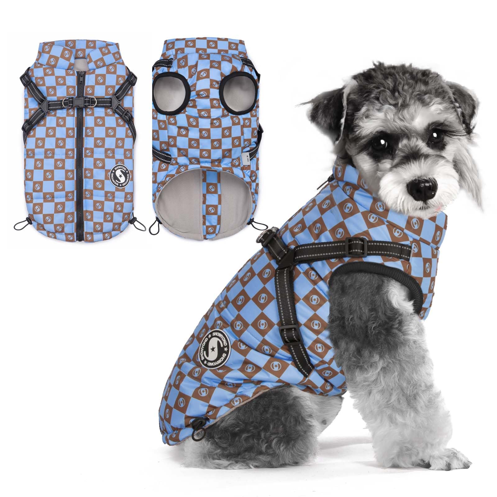 showyond Dog Coats Waterproof Winter Warm Zip Up Dog Coat with Harness Jacket for Puppy Small Medium Large Dogs