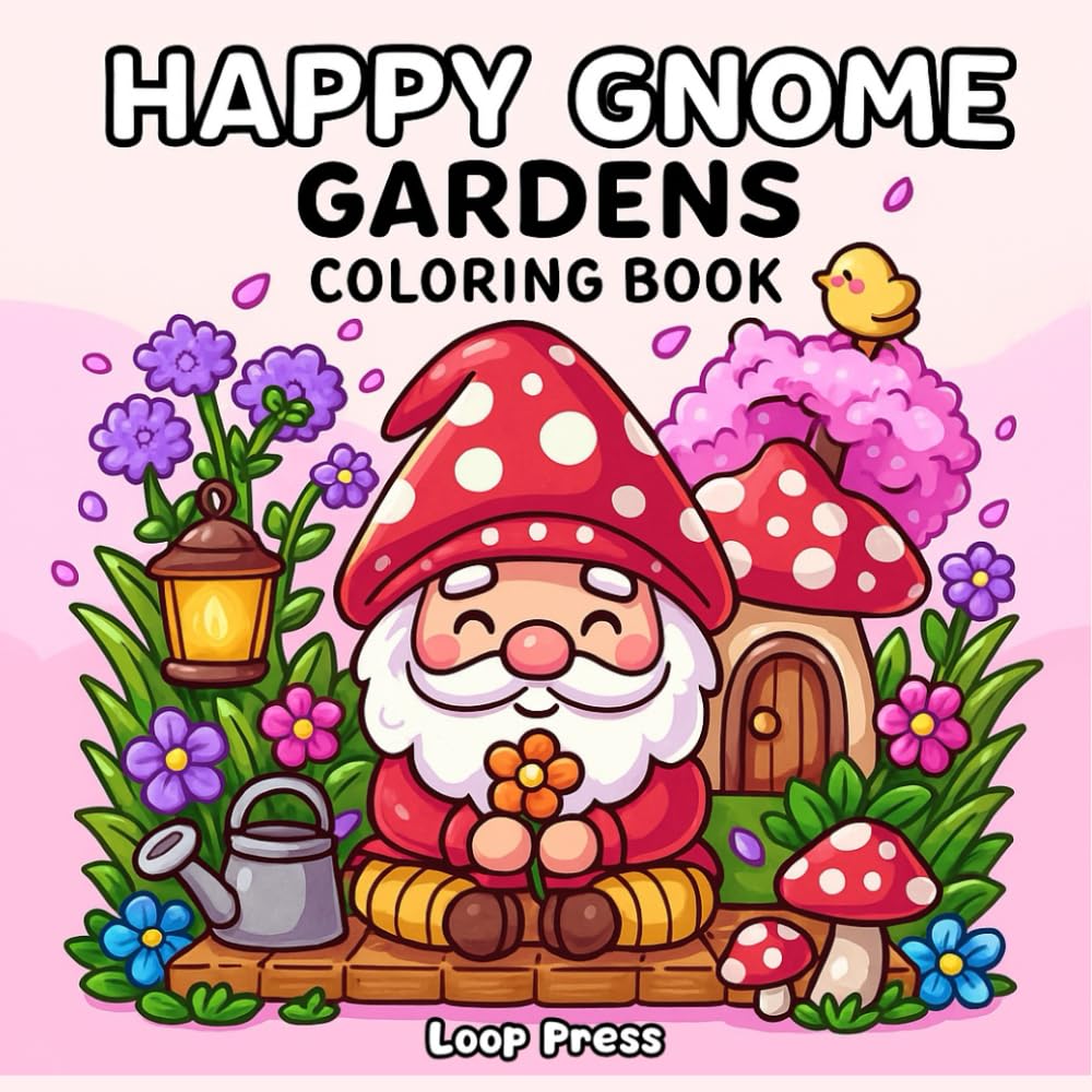 Happy Gnome Gardens Coloring Book: for Adults & Teens Featuring Cozy Garden Scenes for Stress Relief and Relaxation