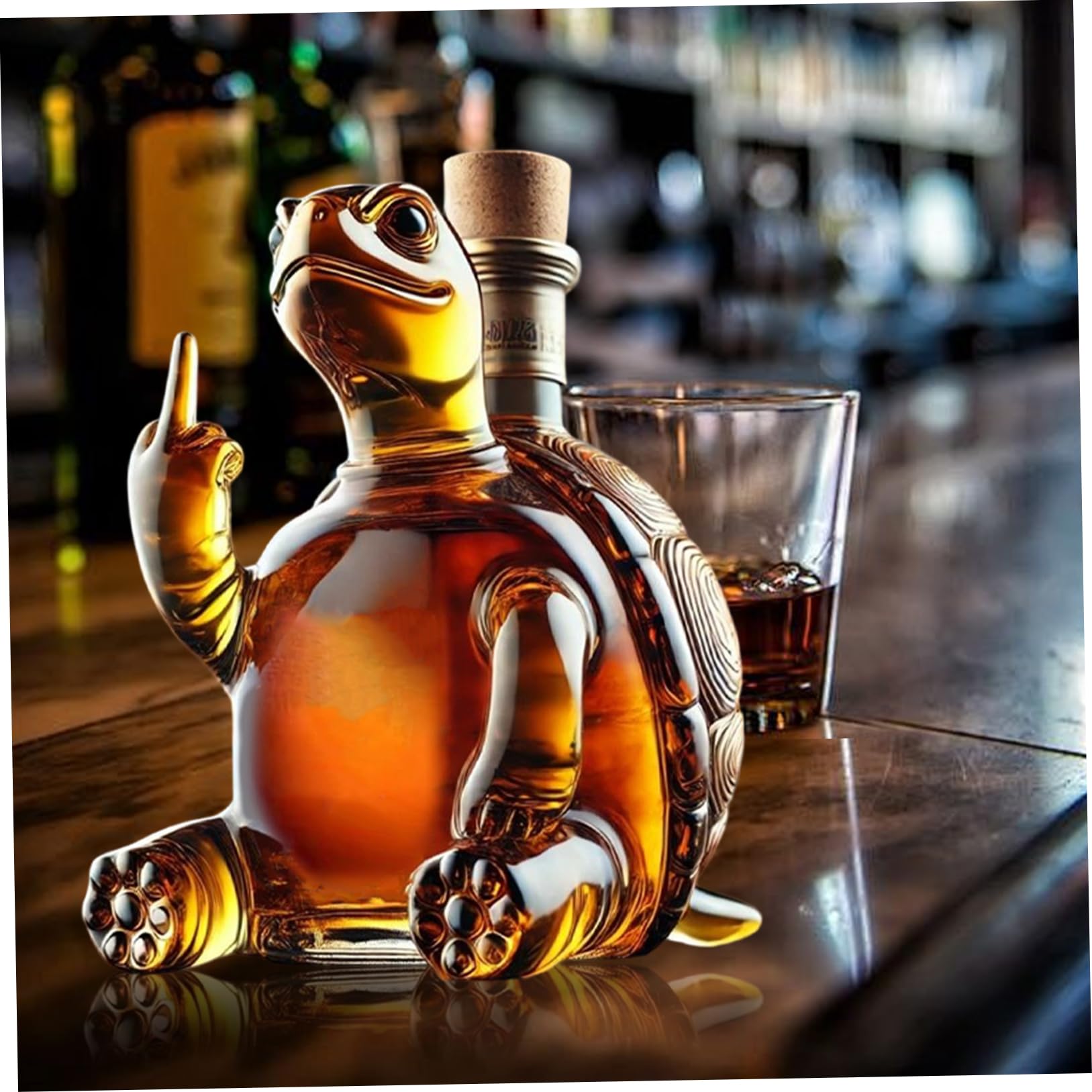 Carafe à Whisky 350 ML Motif Tortue avec Majeur Flacon à Whisky en Verre Transparent 13 x 13 x 18 cm avec Bouchon idéal comme Cadeau.
