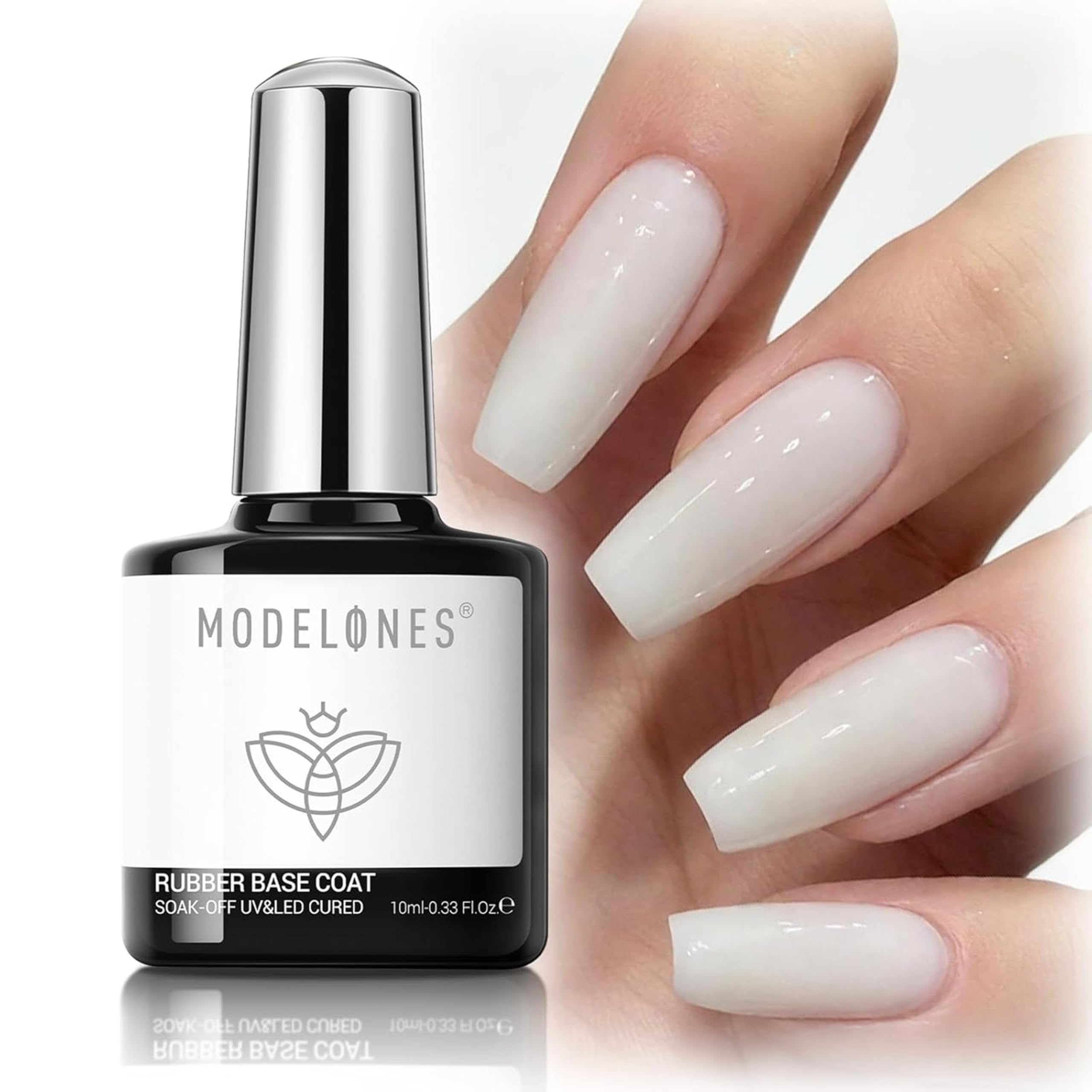 modelones Milky White Rubber Gel Base Coat and Top Coat Set of 2pcs from BELLE GAGA® 6 in One Builder for Strengthen Apex Building Extension Long Lasting Protect Color Based Gel Polish Manicure for Fragile Nails Art Home Salon
