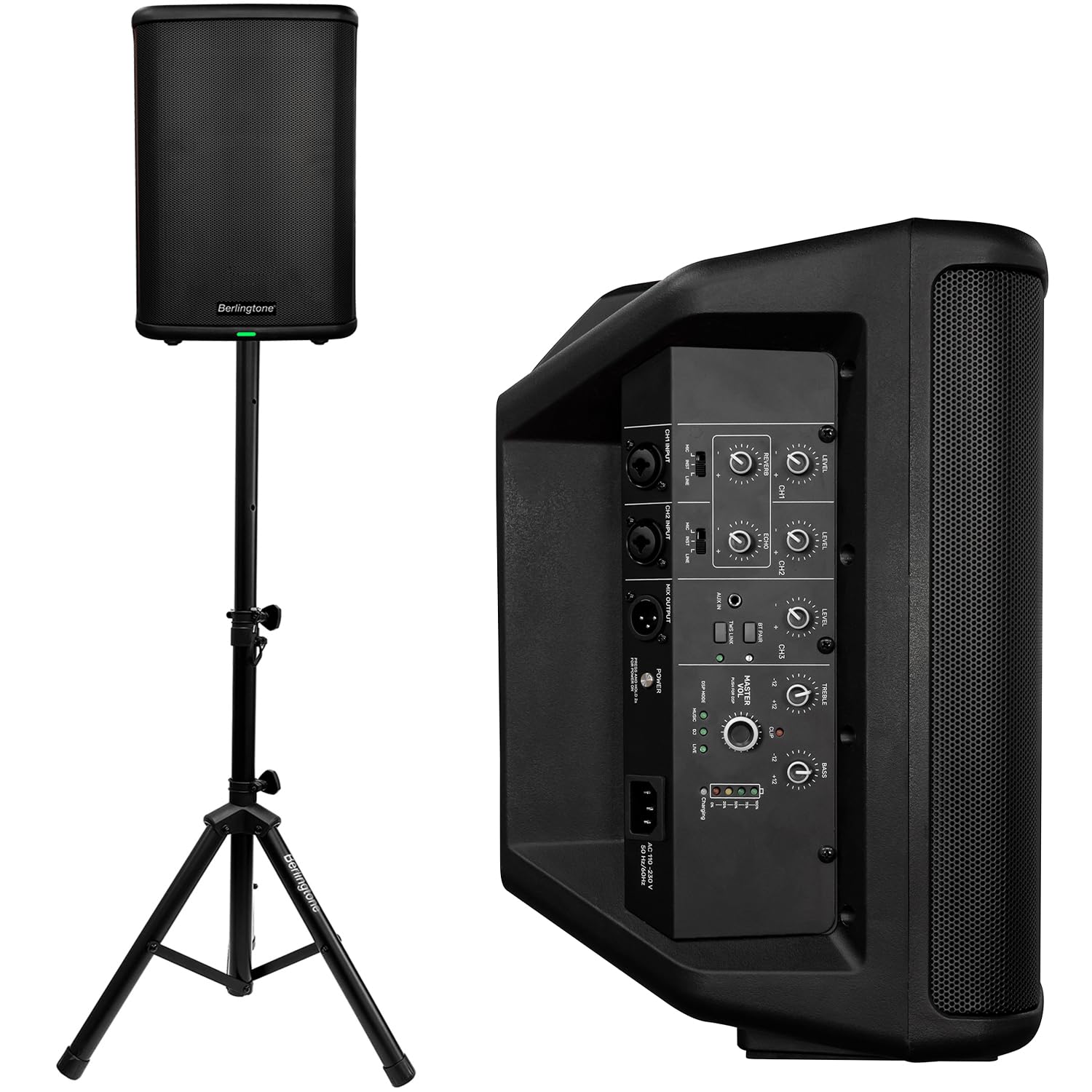 Berlingtone 8-Inch 500W Bluetooth Powered PA Speaker System with Stands, Portable Loud DJ Speaker, Mic/Guitar, TWS Connection, Built-in Rechargeable Battery, for DJ Party, Meeting, Church, Karaoke