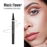 Vista 7 de Music Flower Delineador de ojos, delineador líquido mate de color, resistente a las manchas, resistente a las manchas, con punta precisa (blanco)