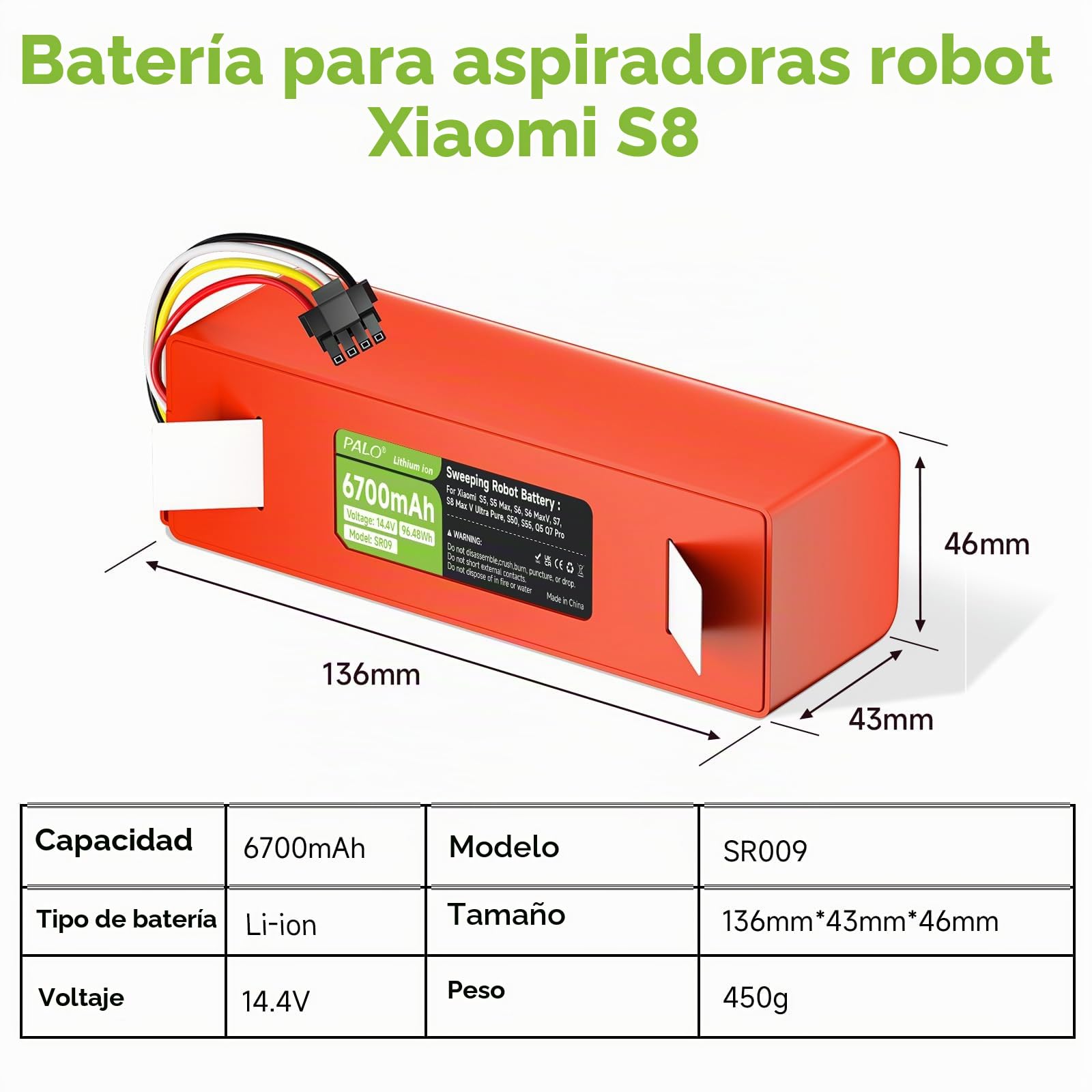 Batería de 6700 mAh para Xiaomi Roborock S50, S5, S5 MAX, S6, S6 MaxV, S7 MaxV Ultra/Pure, S8, S55, Brr-2p4s-5200s, Q5 Q7 MAX Pro Robot Aspirador