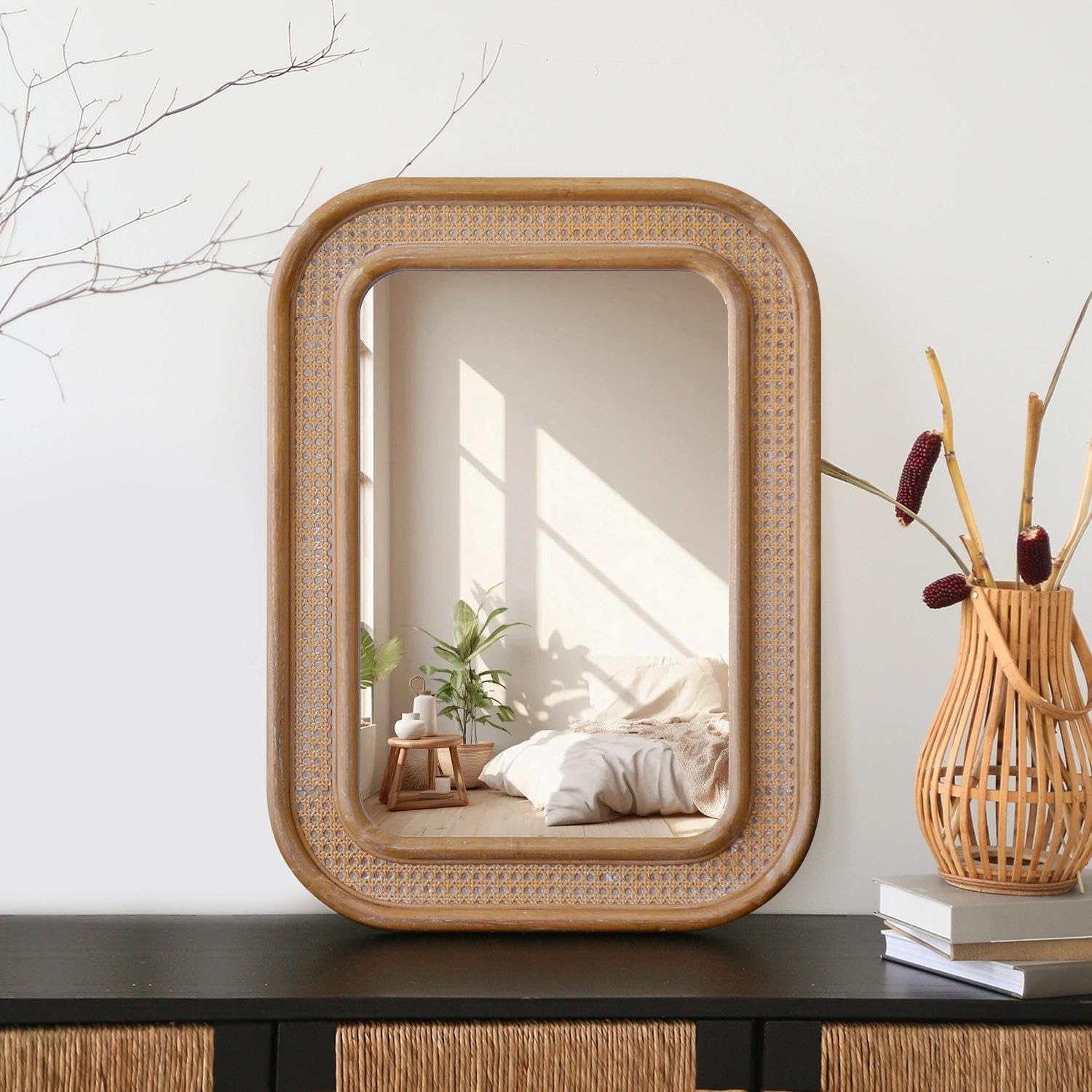 Amazon.com: Micasso Rustic Wicker Wall Mirror: 30x22 in Purely