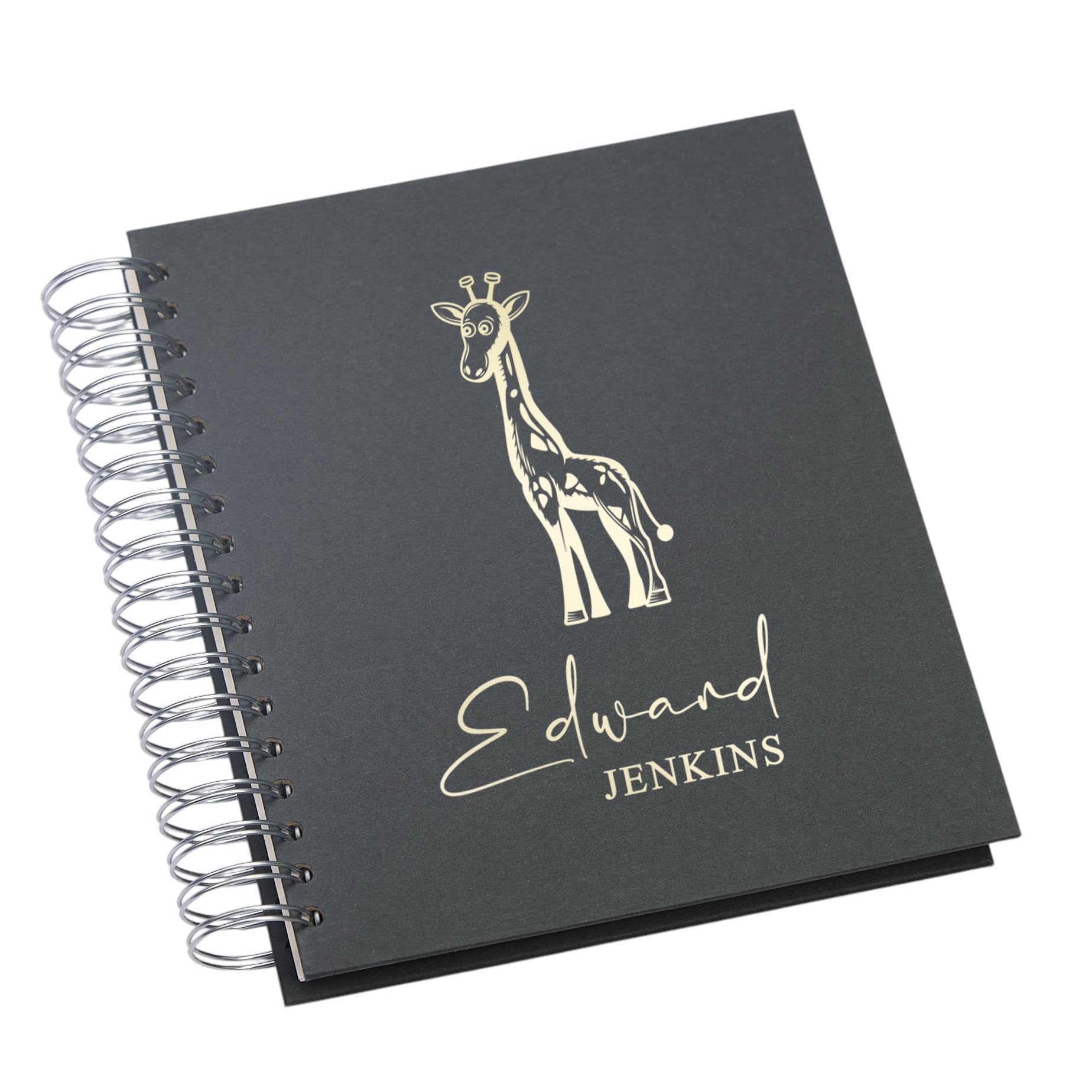 Personalised Baby Photo Album with Giraffe Design, Large Memory Keepsake Book, Multiple Colours (Black, 5 x 7 Inch)