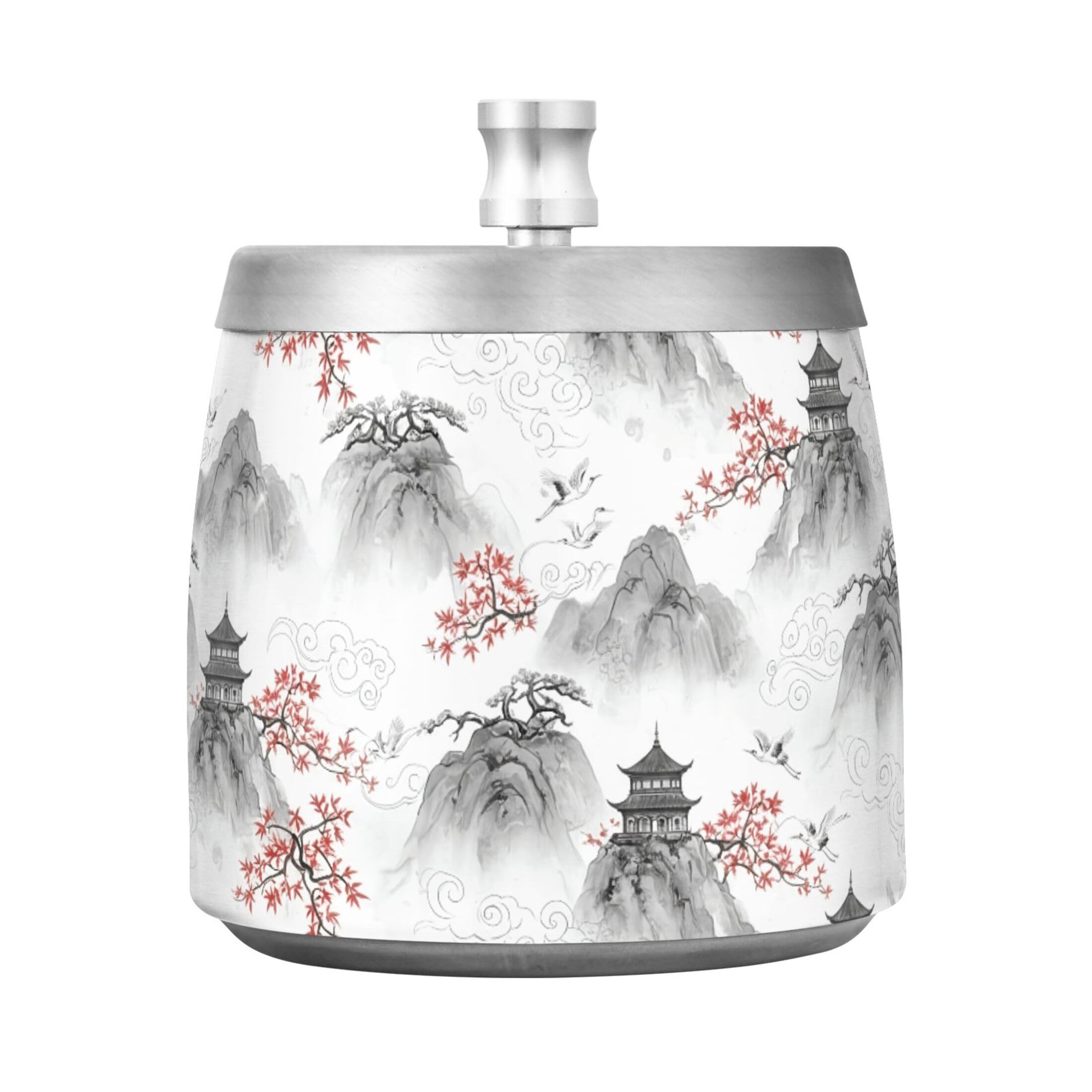 Kutsu Pavilion Ashtray for Cigarette, Smokeless Odorless Ash Tray Stainless Steel for Home Office, Anti-Slip Ashtray with Lid for Outdoor Balcony