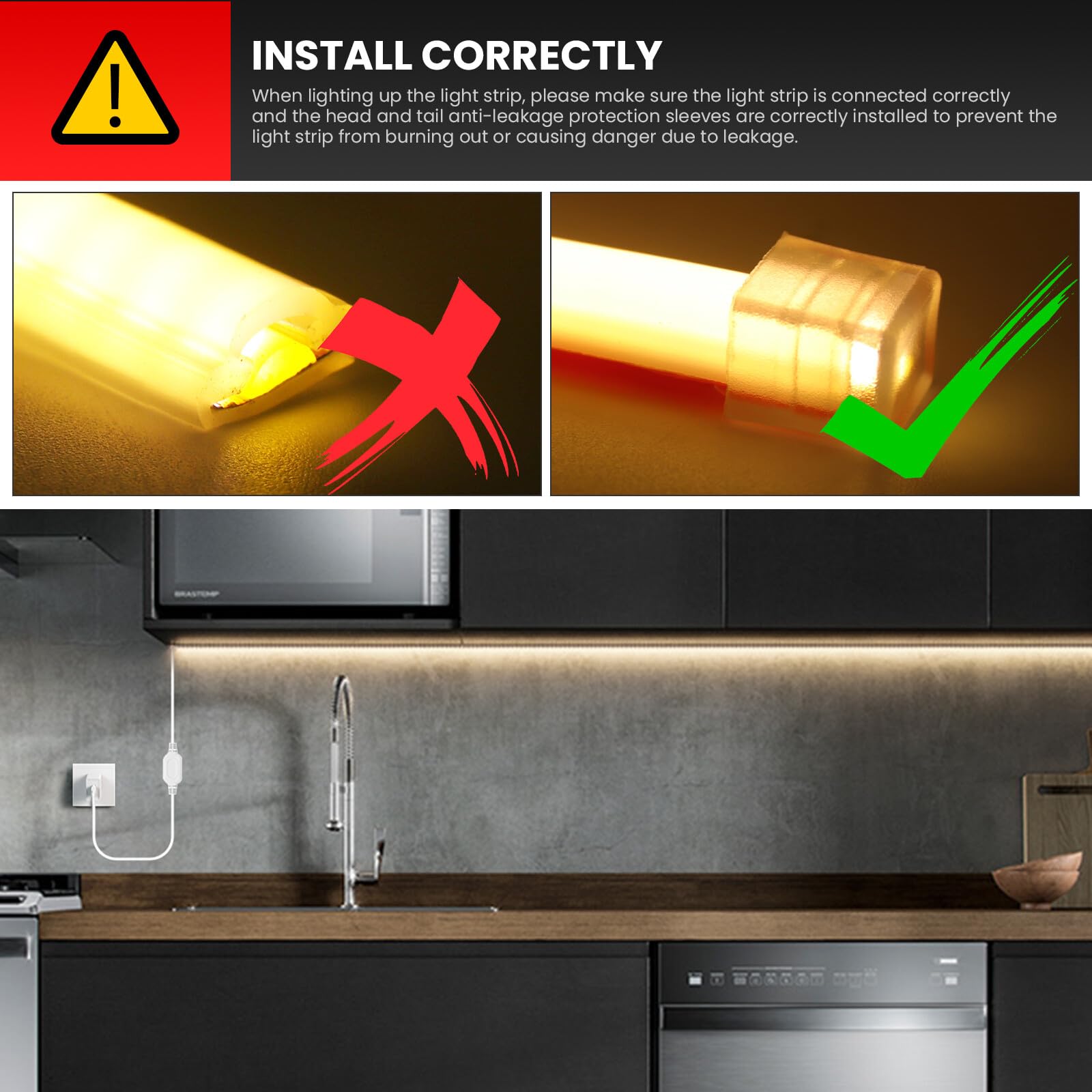 KISUFU Tiras LED de Neón 220v, Tira LED Luz COB IP65 Impermeable, Cada Corte de 10cm, Sin fuente de alimentación Luces LED Strip light Para Interior Exterior Armarios de Cocina Escalera Escaparate.