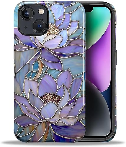 Miniatura 45 de Funda para iPhone 11, carcasa dura a prueba de golpes + silicona suave 2 en 1 híbrida, parachoques a prueba de caídas - Vidrio manchado con flores