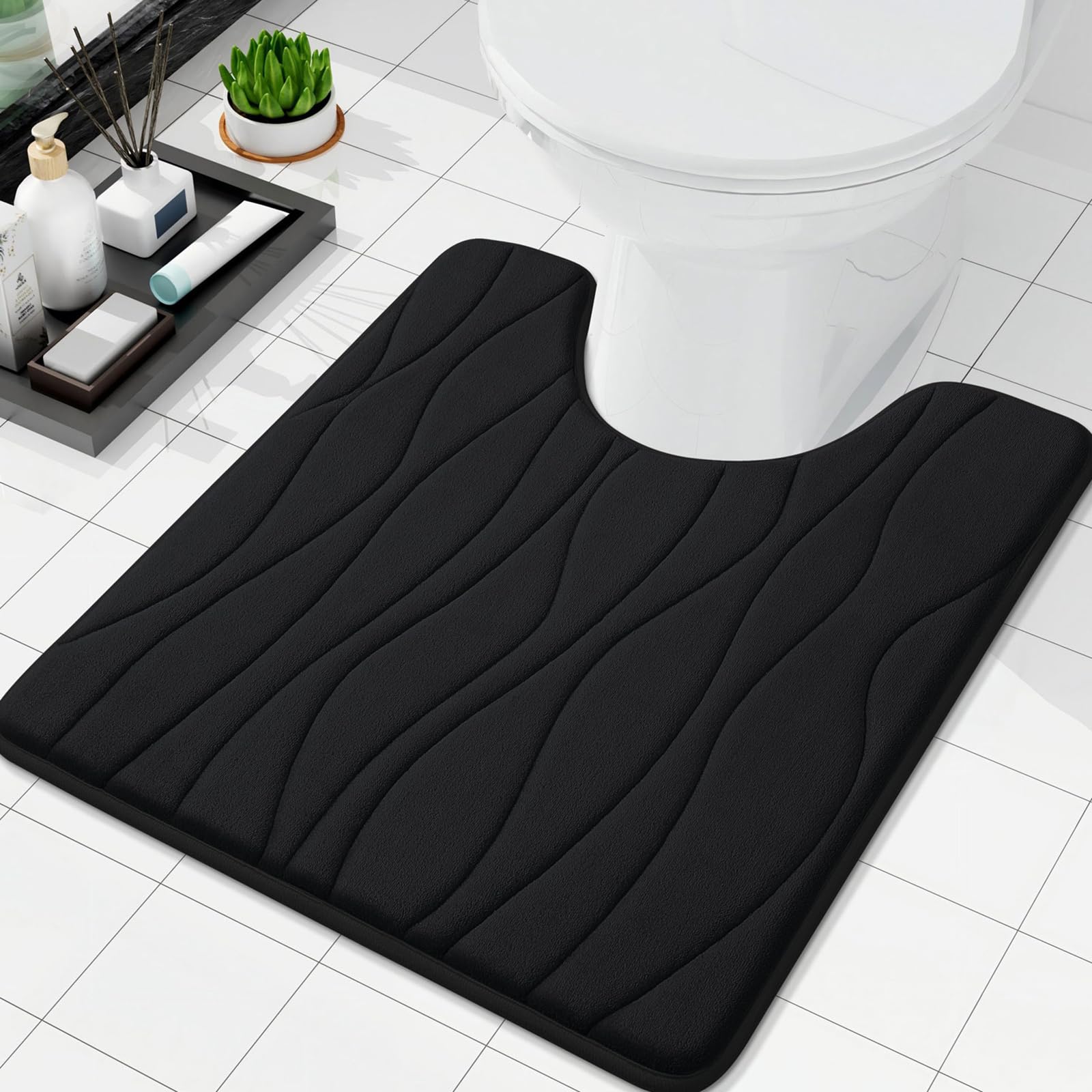 Buganda Memory Foam Toilet Rugs U-Shaped 24x20, Ultra Soft and Absorbent Bathroom Rugs, Non-Slip Toilet Bath Mat, Machine Wash Dry, Contour Bath Rugs