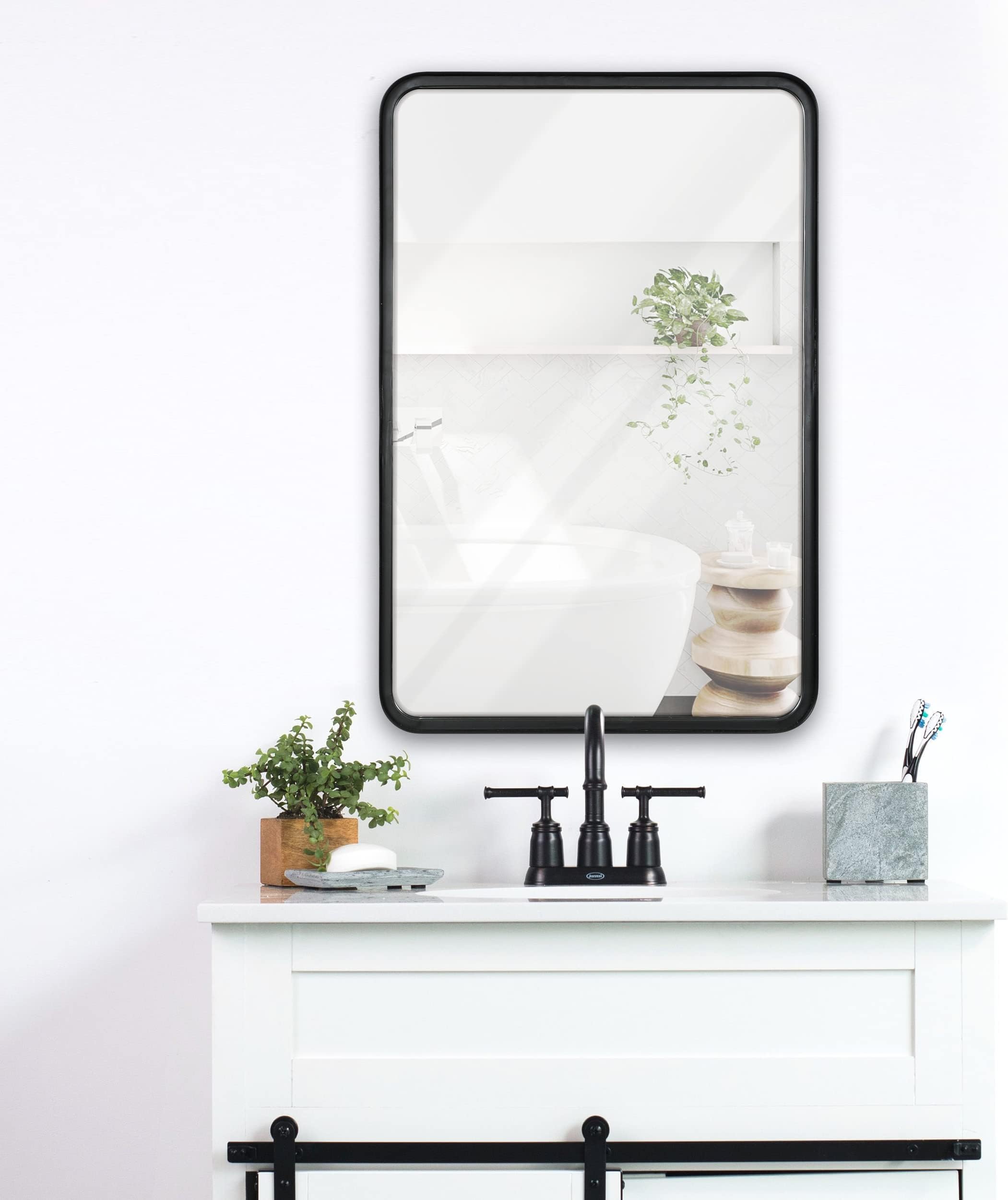 20x30 Inch Rectangle Black Mirror, Deep Frame Vanity Mirror, Matte Black Bathroom Mirror