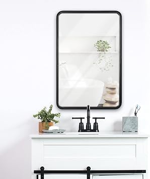 HBCY Creations 20x30 Inch Rectangle Black Mirror, Deep Frame Vanity Mirror, Matte Black Bathroom Mirror