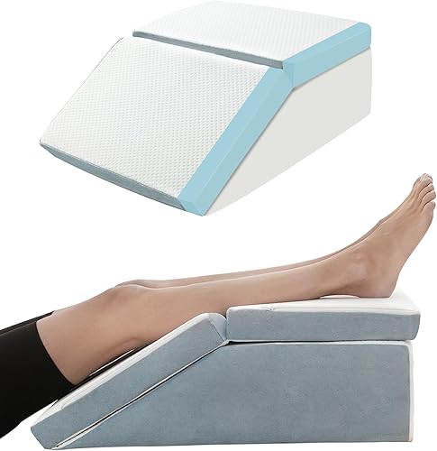 FSCGIFE Almohada de elevación de piernas para hinchazón, almohadas de cuña de espuma viscoelástica ajustables de gel de enfriamiento de 6 y 8