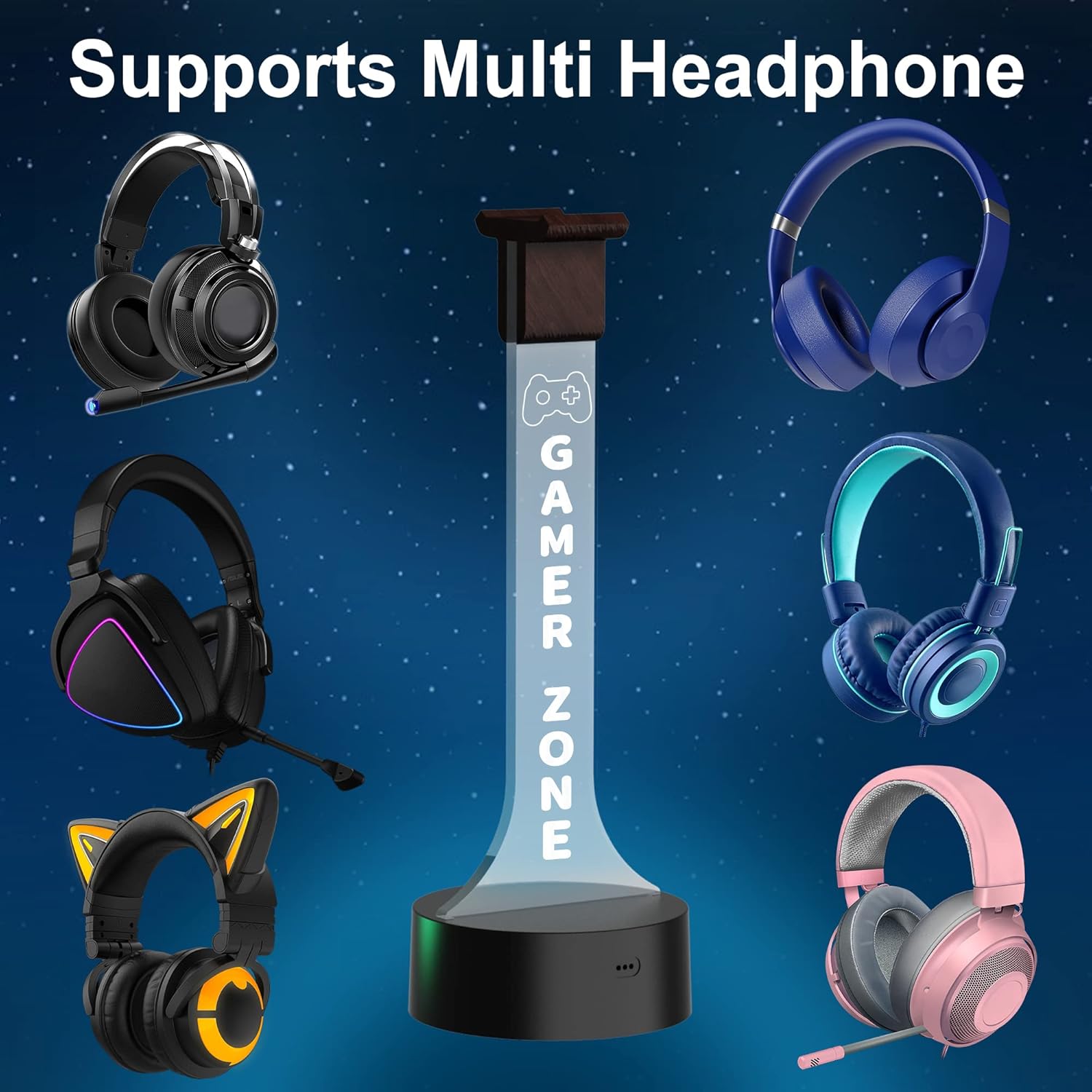 YuanDian Light up Headphone Stand for Desk, Gaming Headset Holder RGB with 16 Color Lights for Game Room Decor, Cool Gamer Gifts for Men Boyfriend (Gamer Zone) - Image 4