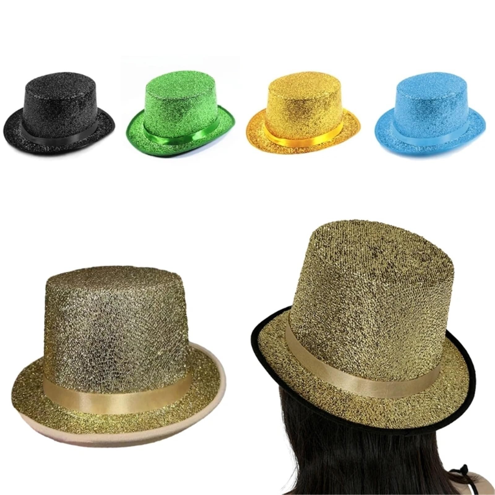 Sombrero De Copa Sombrero De Copa con Purpurina, Sombrero De ala Ancha, Sombrero De Copa De Vacaciones, Disfraz De Mago De ala Corta For Reuniones Al Aire Libre(Green)