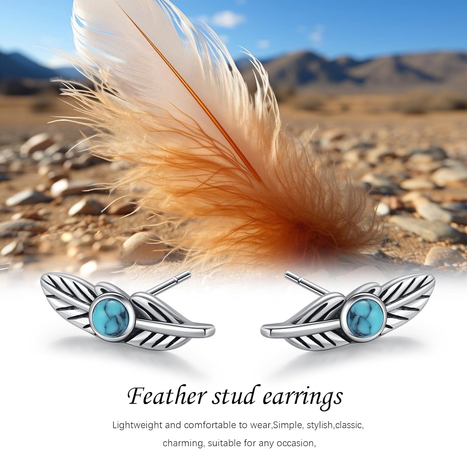 Turquoise Stud Earrings 925 Sterling Silver Feather/Western Flower/Horseshoe/Lightning Bolt Earrings Indigenous Jewelry Native American Gifts for Women