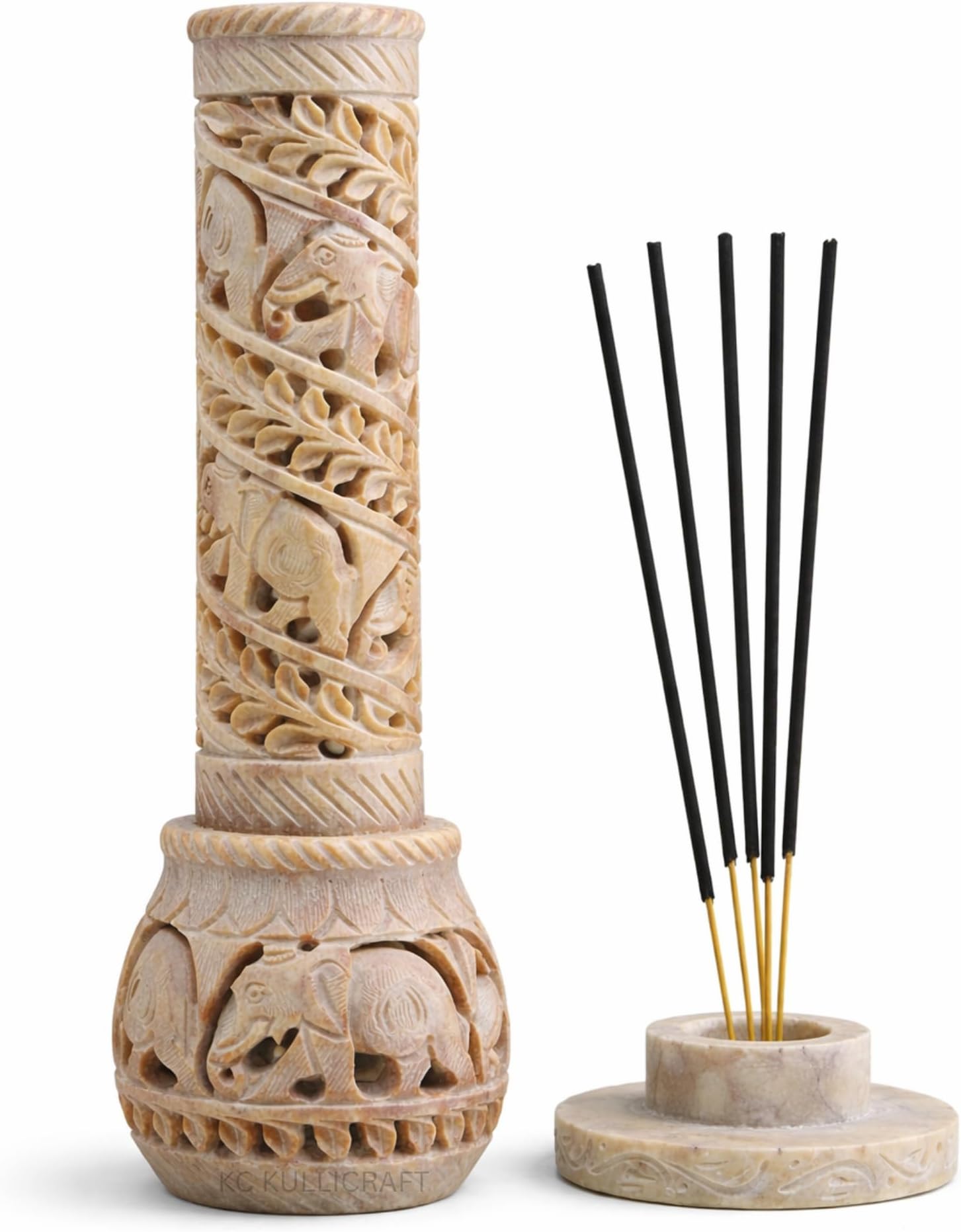Marble Soapstone Bottle Shape Agarbatti Stand Incense Stick Burner for Puja and Home Decor(Elephant Design)(Round)
