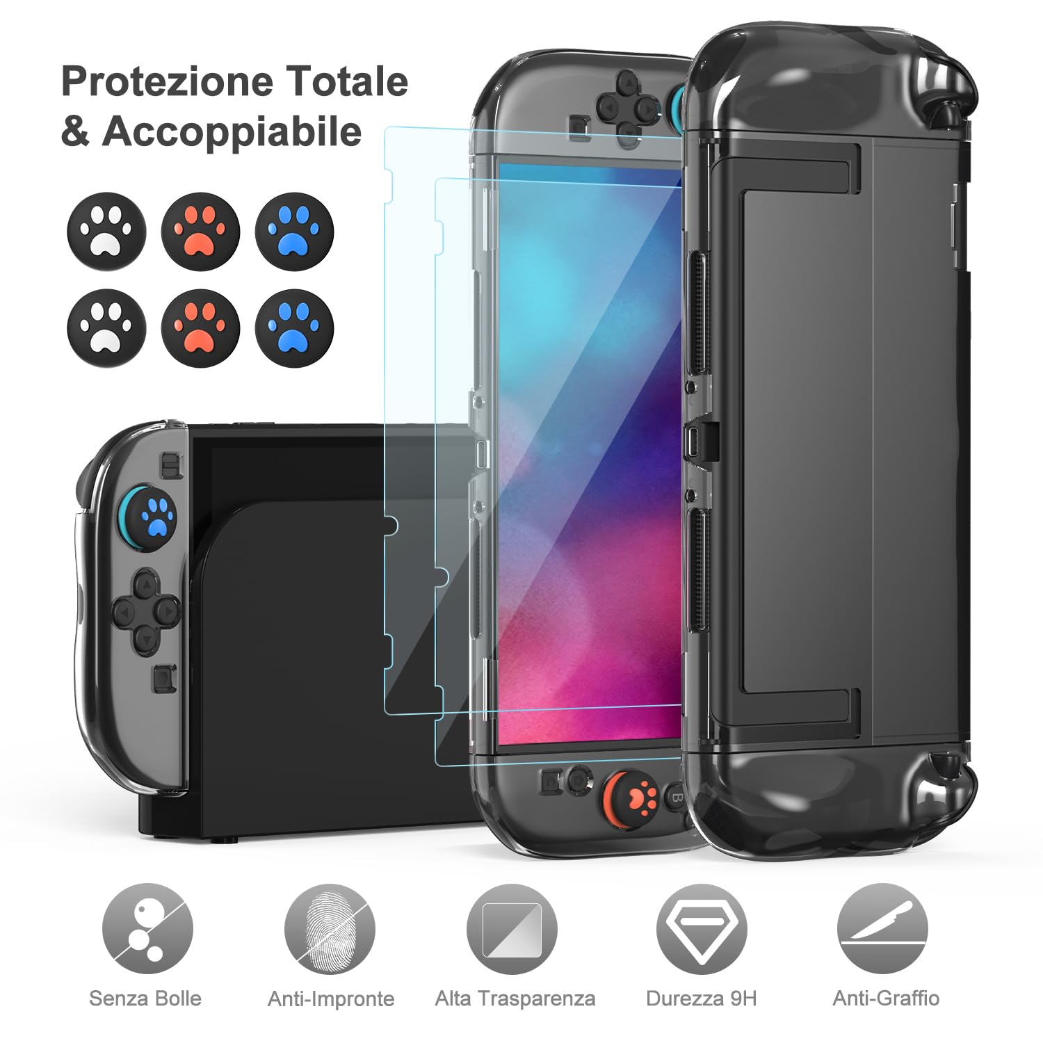 innoAura 14 in 1 Custodia Switch 2 per NS Switch 2 (2025), Switch 2 Case con Custodia da Trasporto, Cover Protettiva, Grip per Levette, Pellicola Protettiva, Ciondolo Carino e Adesivo, Grigio