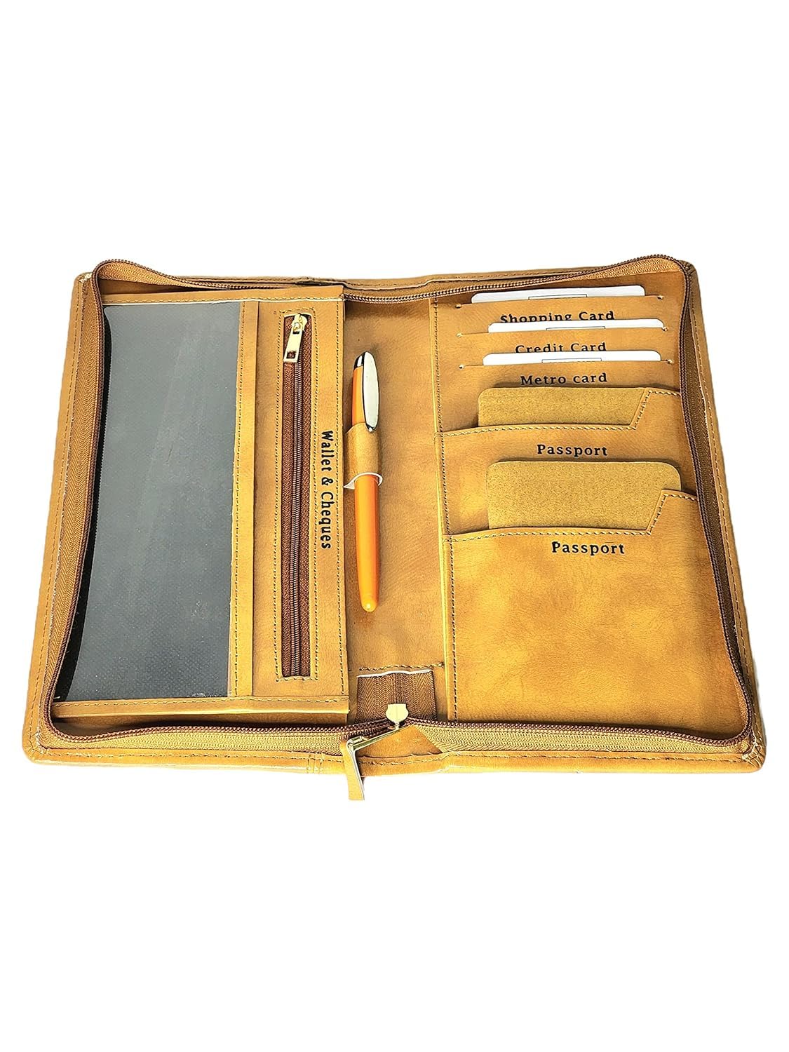 Yellow Cheque Book Pouch,Cards Holder and Traveling Wallet and Passport,Boarding Pass Cover