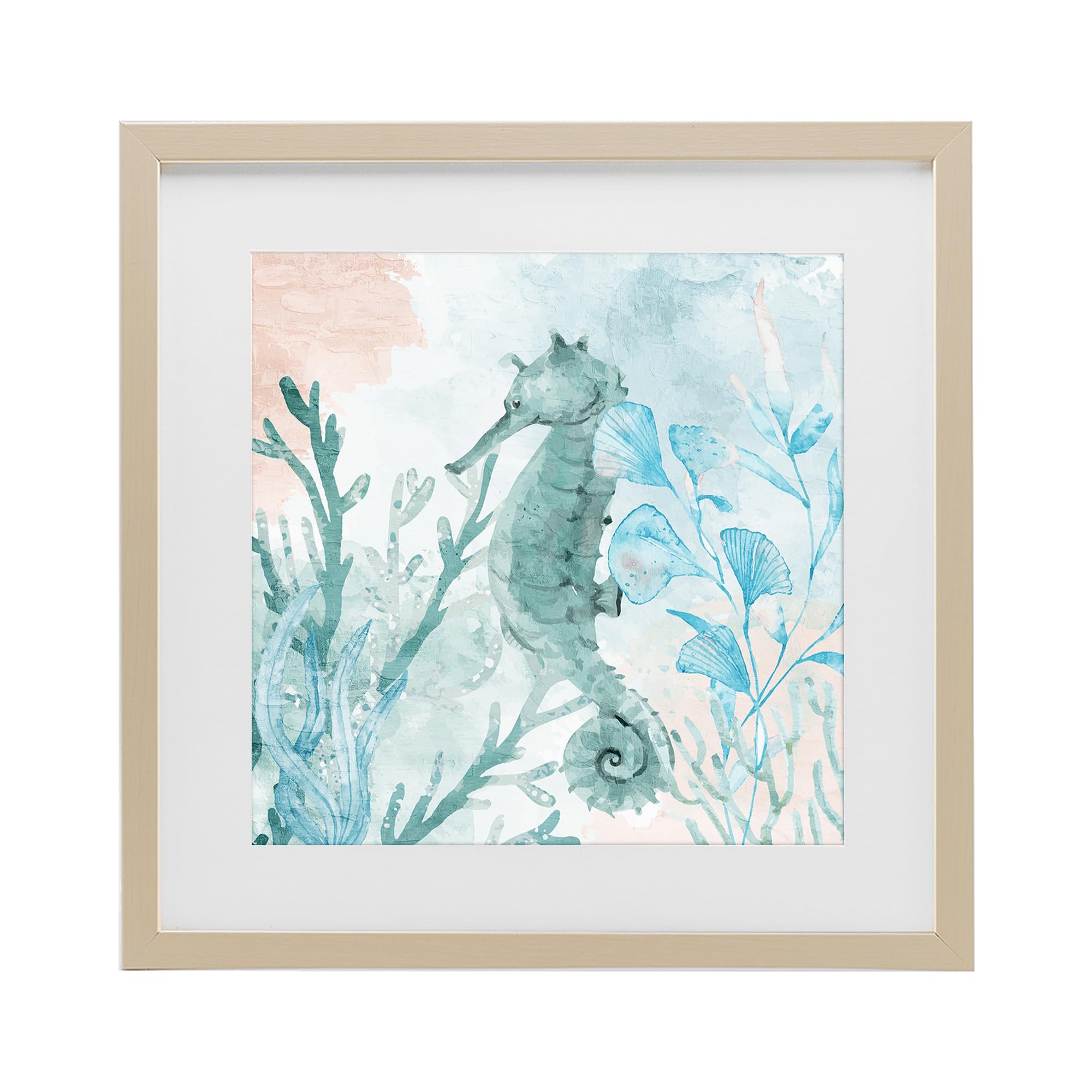 Seahorse Sea Swim Coastal Marine, 16 x 16 Inch Framed Print Under Glass