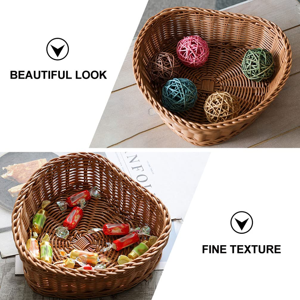 ABOOFAN Heart Shaped Rattan Basket Vegetable Fruit Bread Food Serving Bowl Round Wicker Wooden Storage Tray Handwoven Natural Plate Picnic Kitchen Decor