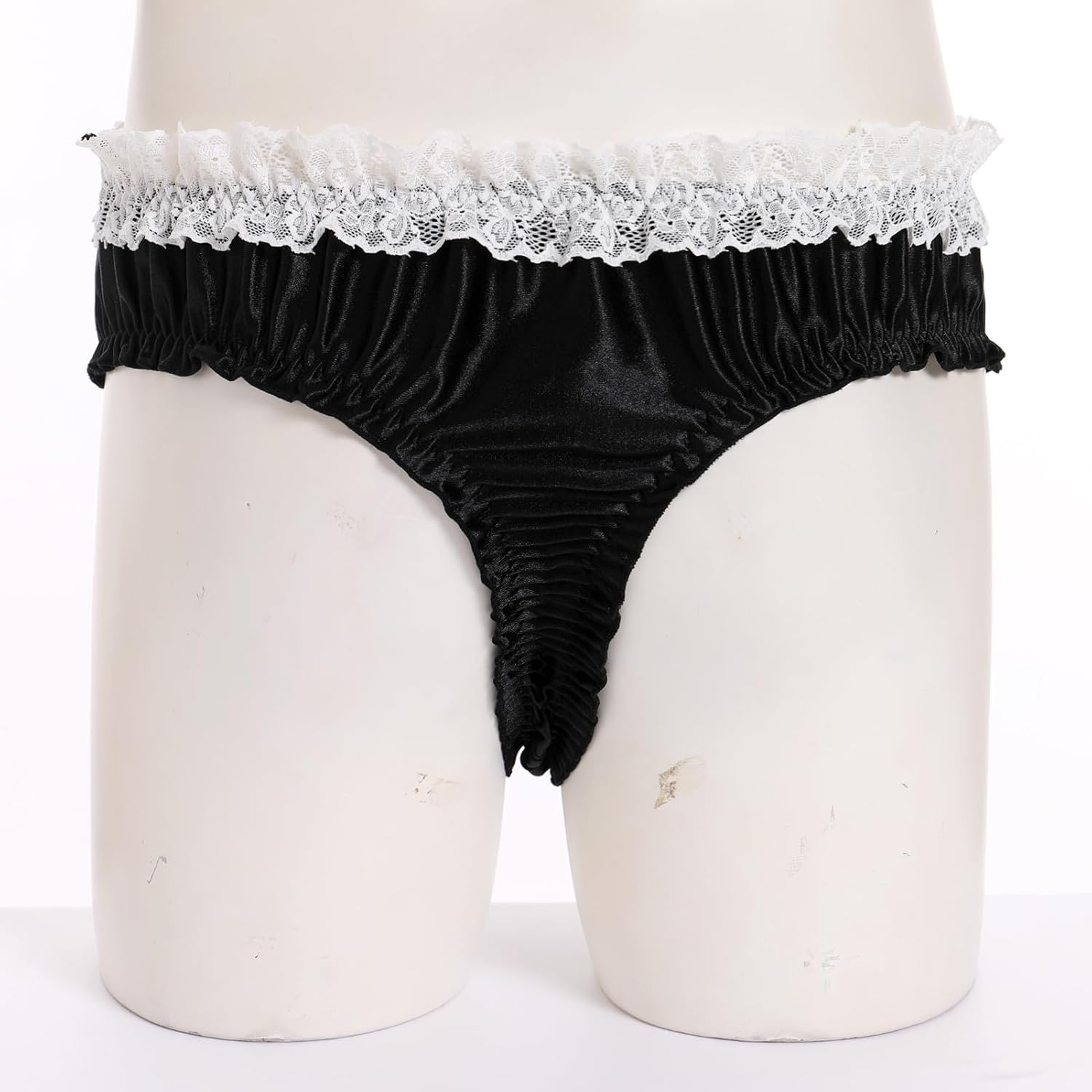 ABAFIP Men's Satin Frilly Lace Trim Sissy Bowknot Thong Panties Elastic Waist G-string Briefs Underwear - Image 7