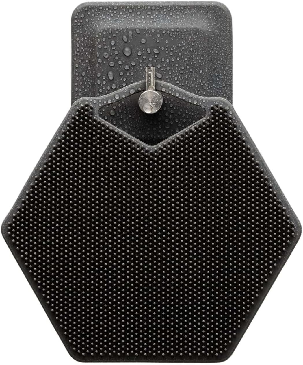 TERRIFI Body Scrubber & Storage Hook Set, Silicone Shower & Bathroom Accessory, Features Silicone-Grip Technology, Removable & Reusable Gentle Exfoliator Pad & Massager (Black)