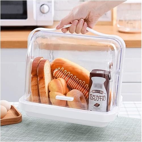 OLOTU Panera portátil de almacenamiento, caja de pan transparente de PP con tapa superior enrollable, contenedor de almacenamiento multifuncional