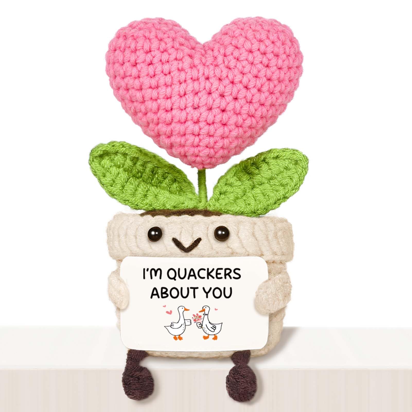 Giftasy Crochet Heart Flower Funny Romantic Gift for Her, Girlfriend, Wife, “I’m Quackers About You” Handmade Cute Love Gift, Valentine’s Day Anniversary Wedding Gift for Her — image 1