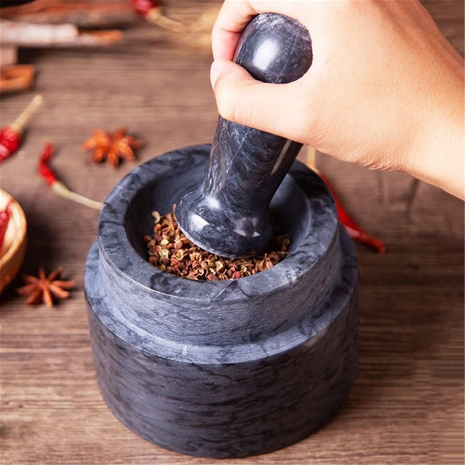 Frottements Ensemble mortier et pilon double face for broyer les épices, salsa, pesto