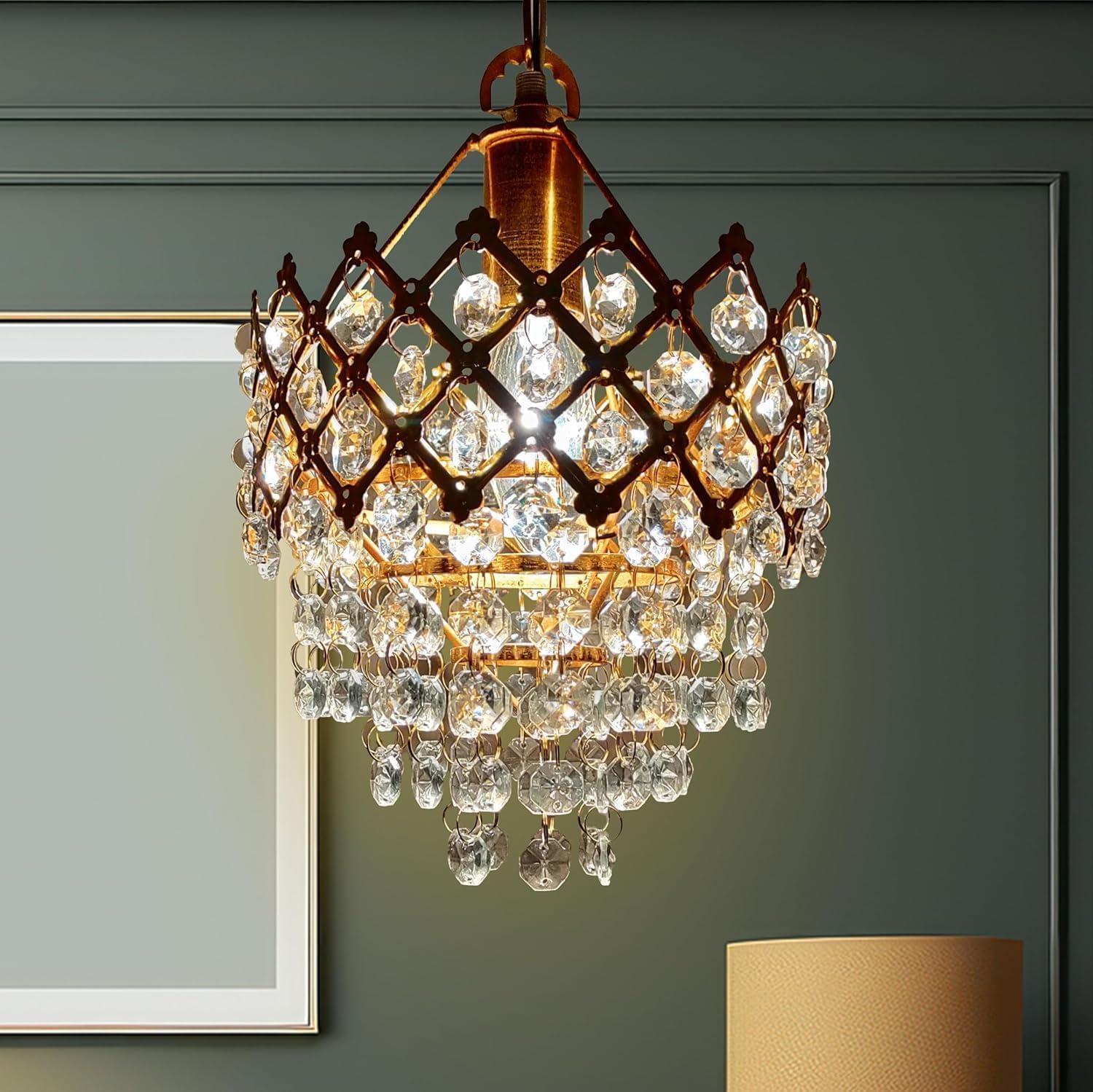 Crown Lighting Crystal Jhumar Chandelier Ceiling Light | Round Gold Finish Pendant Hanging Lamp | Decorative Indoor Lighting with Free Bulb (Medium) (Temple JHUMAR, 160MM)-image-23