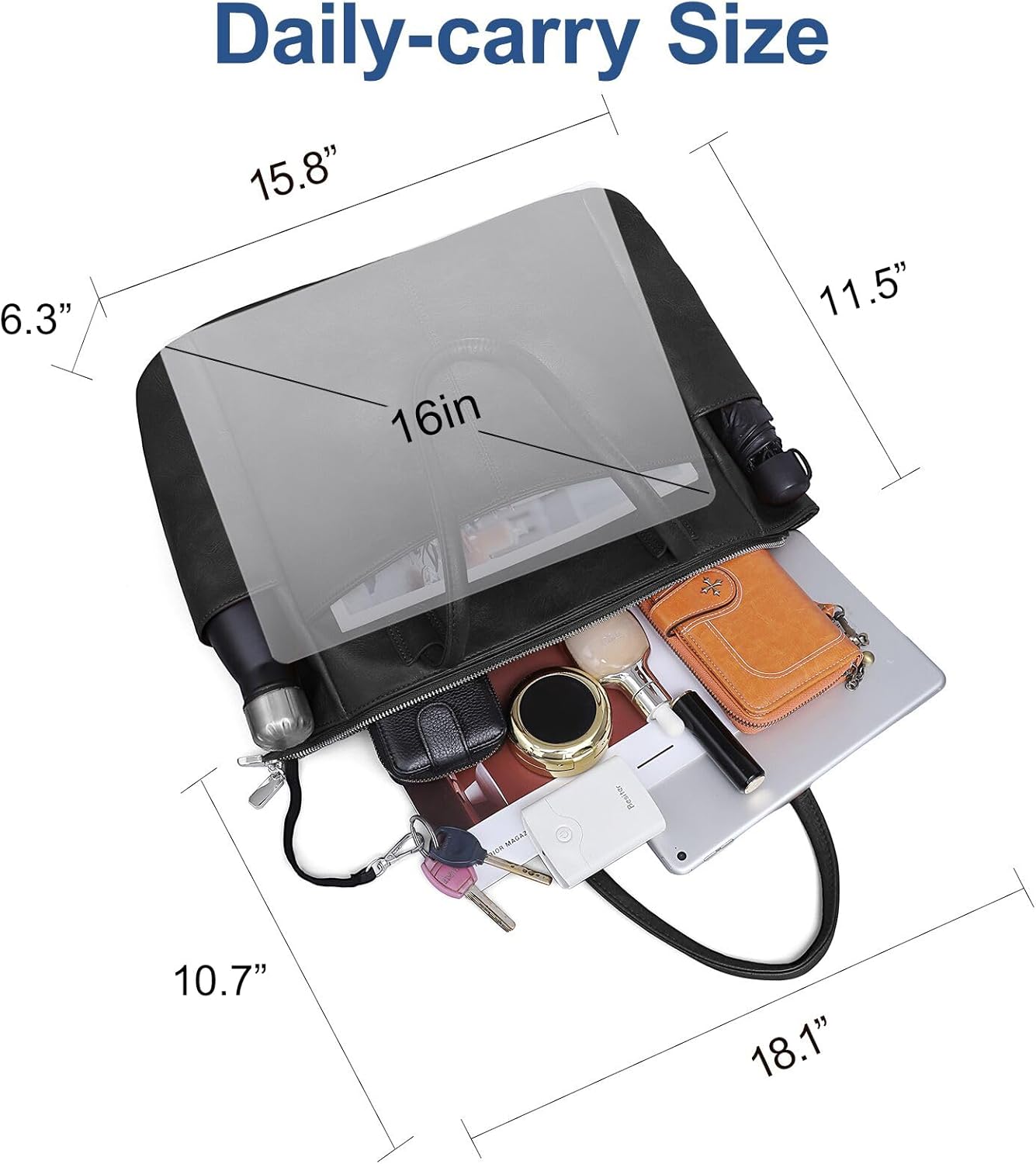 Large Tote Bag for Women Work Vegan Leather 23L Womens Tote Purse with Zipper Ladies Handbags - Image 6