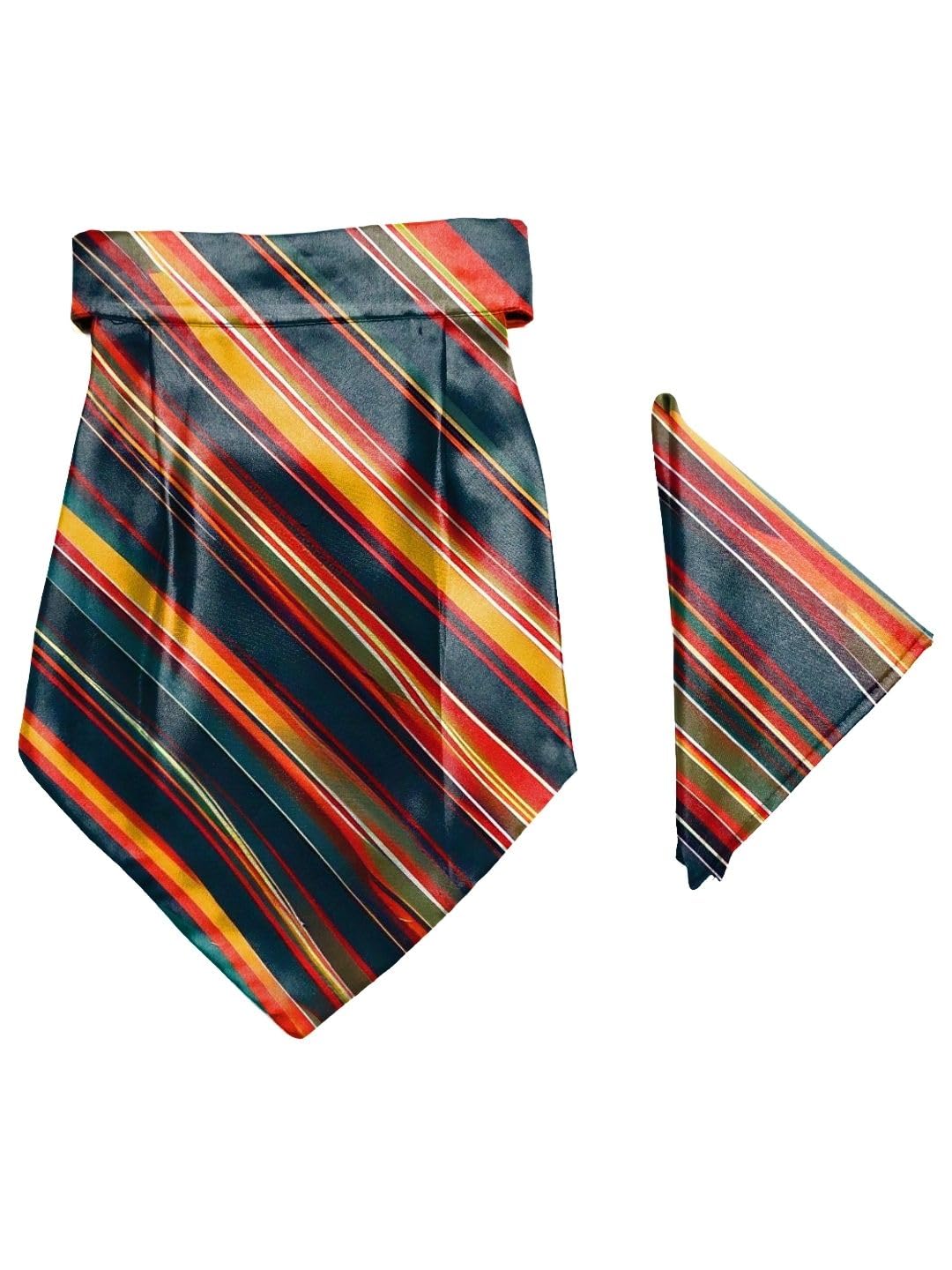 Joyful Striped Printed Cravat and Macthing Pocket Square for Men-image-2