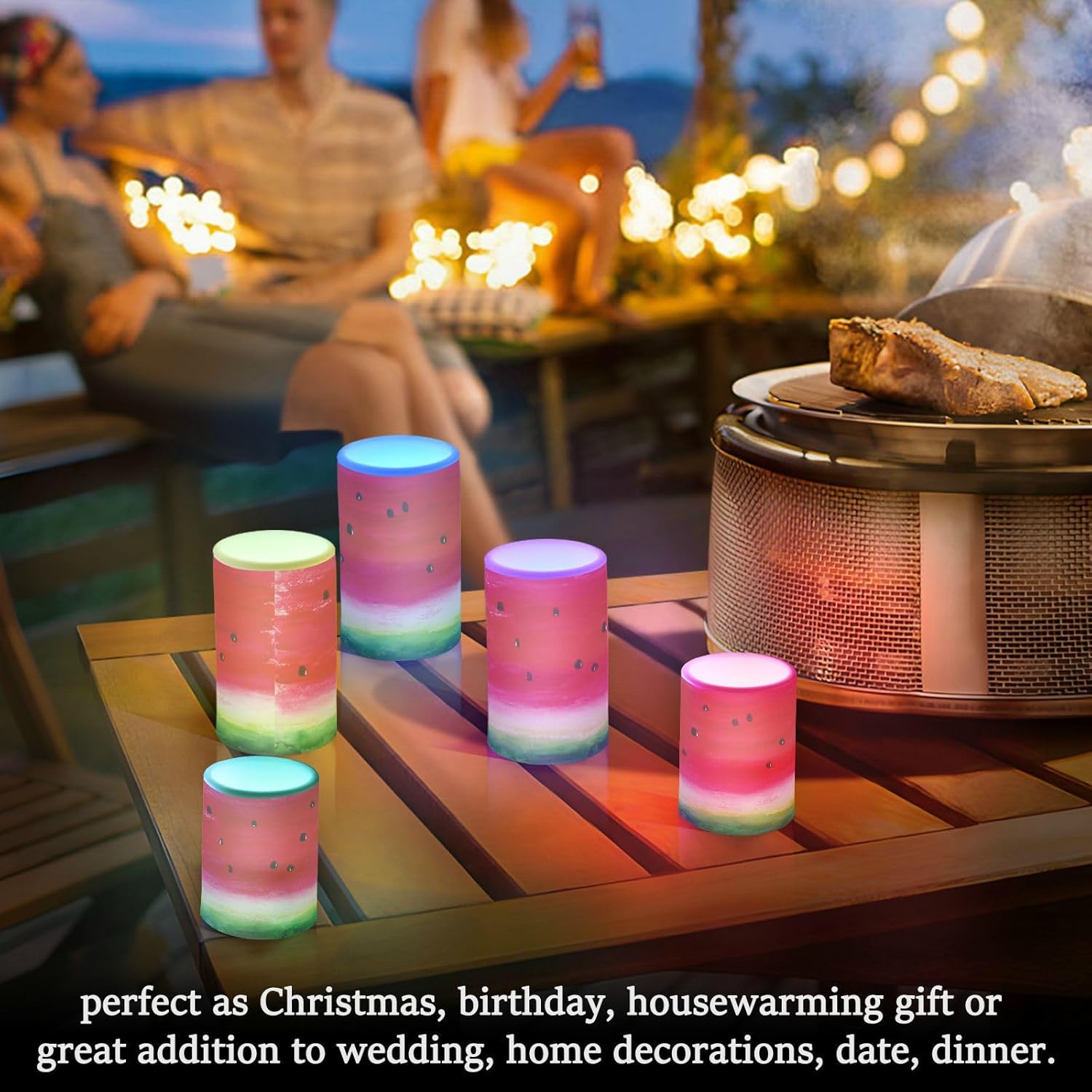 Eionryn Red Watermelon Flameless Candles Summer Tropical Fruits Battery Operated LED Candles with Remote Timer Electric Candles for Home Party Decor 2pcs