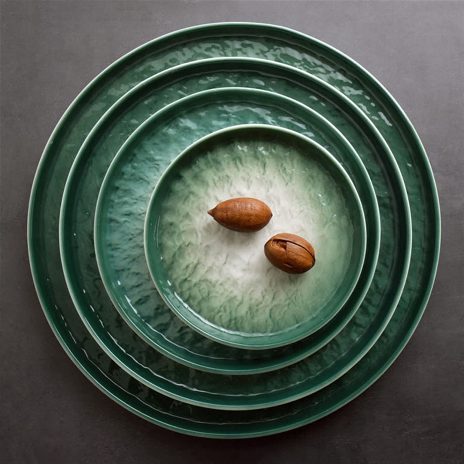 Talerze Obiadowe Stopniowy zielony talerz Domowy ceramiczny do jadalni Wzór z kamieniem Płaski obiadowy Talerz deserowy Kuchnia Restauracja Prosty płaski Głęboki
