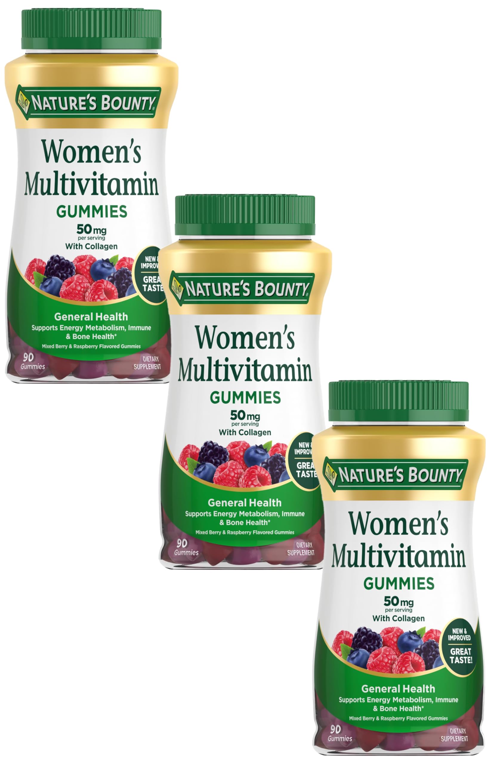 Nature's Bounty Women Multivitamin Gummies, Vitamin Supplements for Adults, General Health, Supports Immune and Bone Health, Mixed Berry and Raspberry Flavored, 90 Gummies (Pack of 3) 90 Count (Pack of 3)