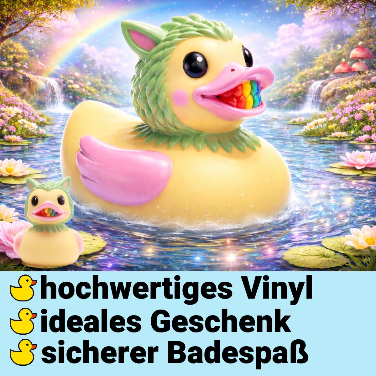 Duckshop I Badeente Quakiboo XXL -gelb- I Quietscheente I Quietscheentchen L: 25 cm I Geschenk für Fantasy-Fans I Präsent für Sammler