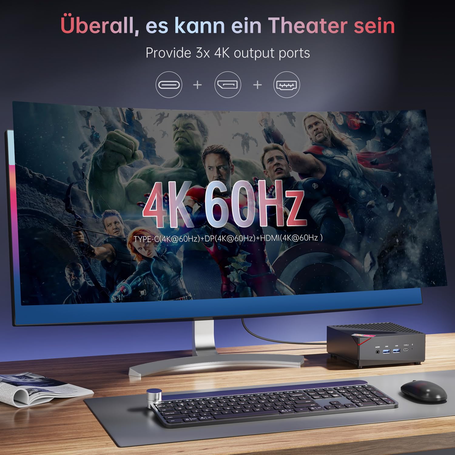 ACEMAGICIAN AM06Pro Mini PC, AMD Ryzen 7 5825U (8C/16T, bis zu 4.5Ghz),32GB DDR4 1TB M.2 SSD Mini Desktop PC mit 4K Triple Display | Type-C | Dual Ethernet | WiFi 6 | BT 5.2 | W11 Pro