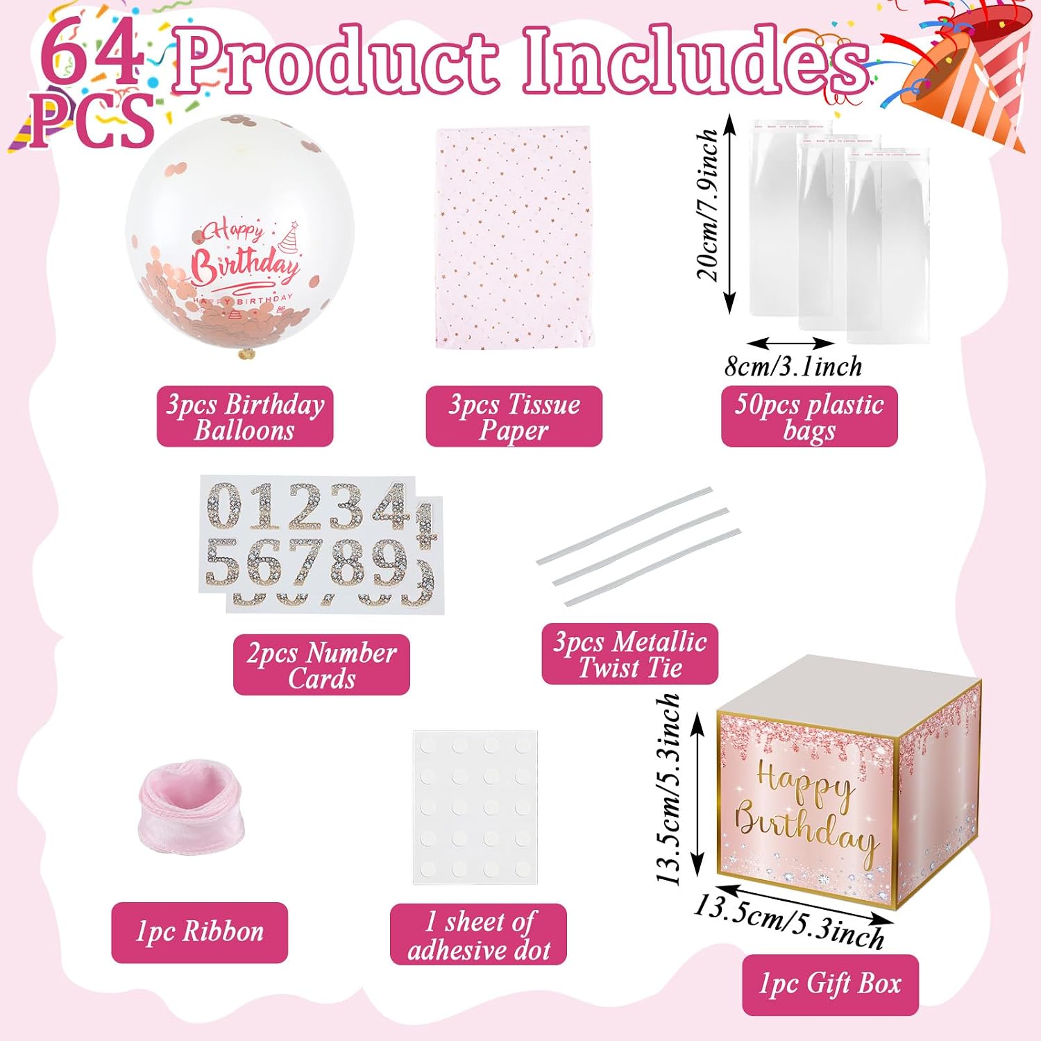 Rose Gold Pull Money Balloon Box for Cash Birthday Money Holder Surprise Kit with DIY Cutouts for Any Age Rose Gold Money Gift Boxes for Cash Pull Party Decors for Girls Women Birthday Party Favors