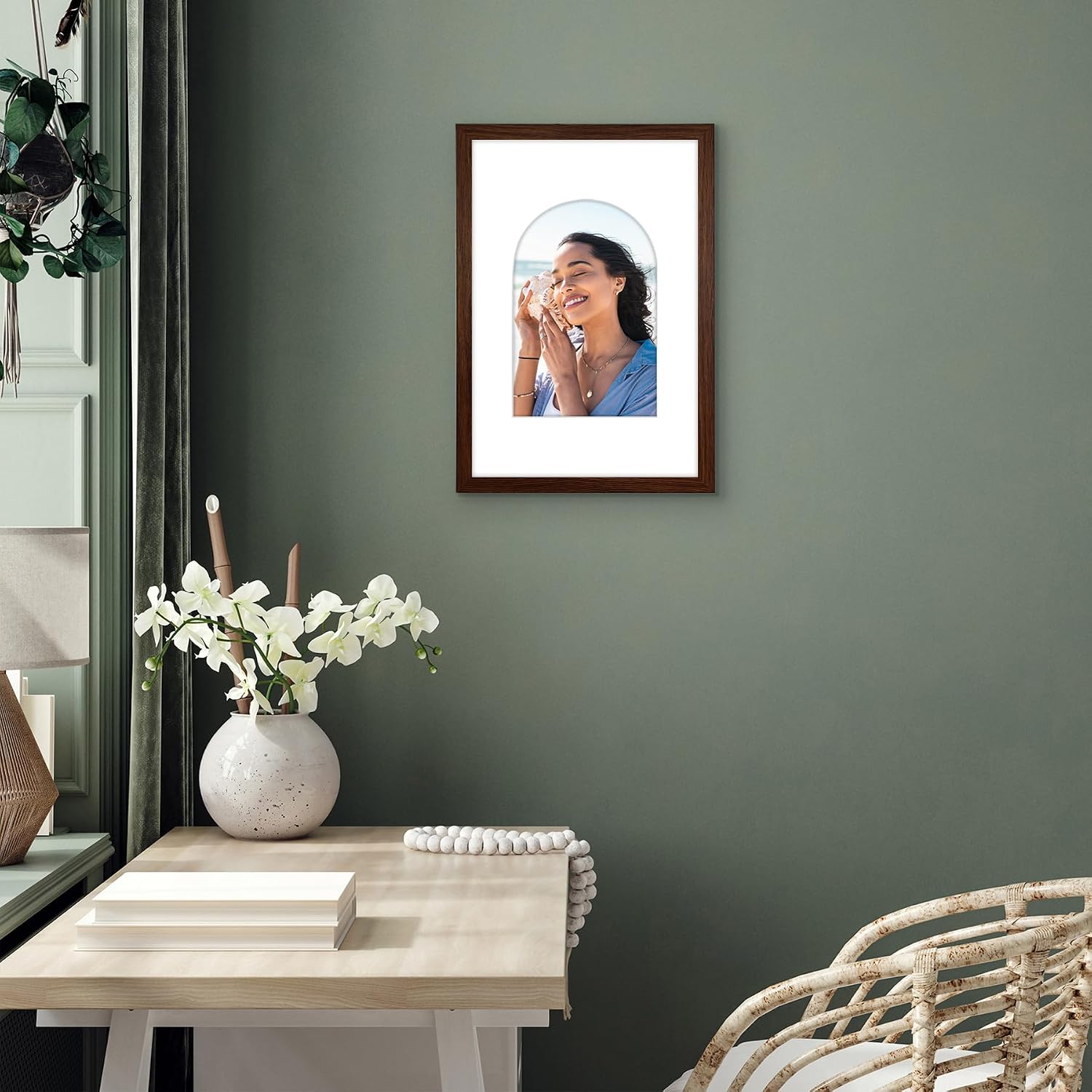 Americanflat 8x12 Picture Frame with Arch Mat Insert and Shatter-Resistant Glass - Signature Collection - Designer Photo Frames for Wall Display - 12x18 Poster Frame without Mat - Walnut