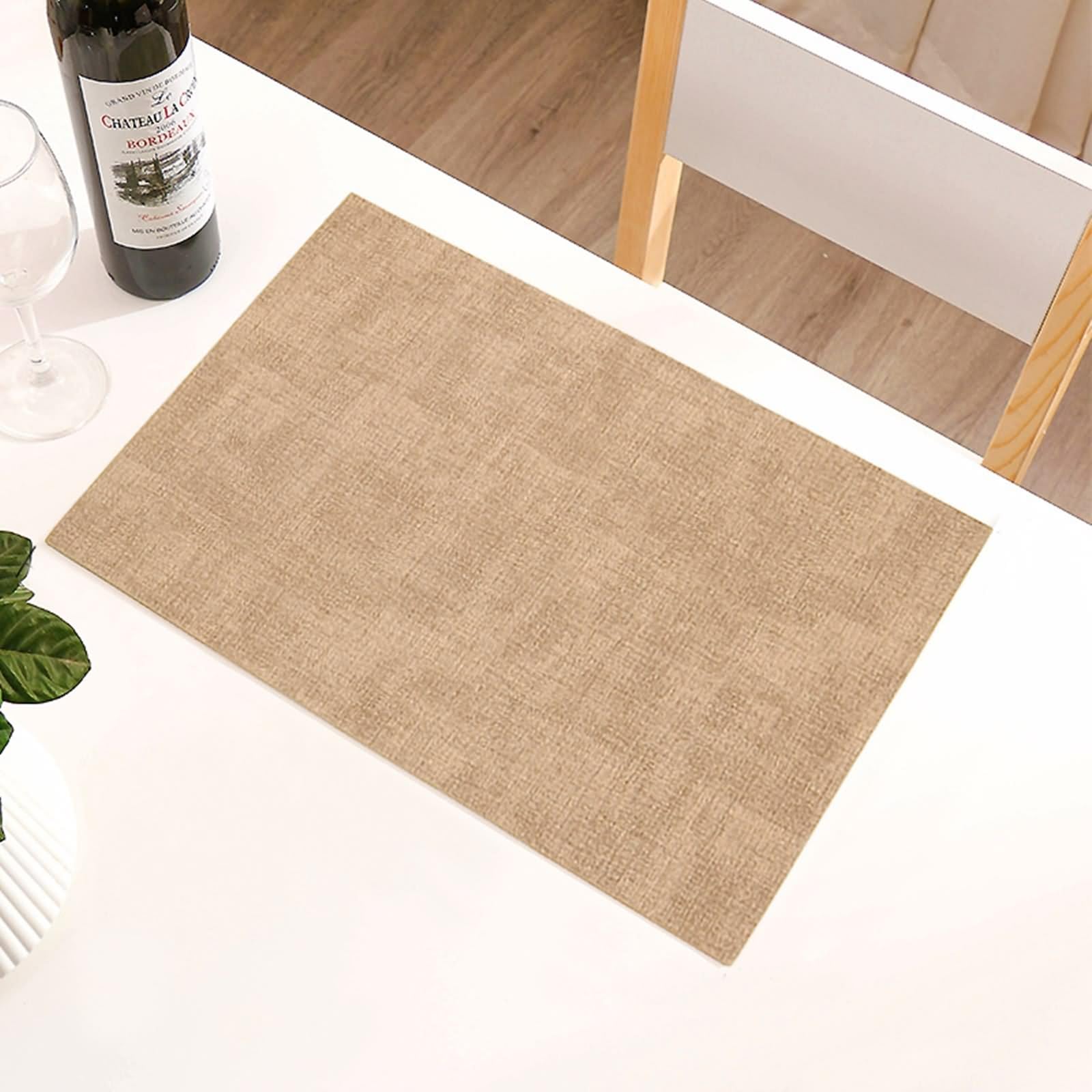 Lot de 10 Set de Table Ethnique 30x43cm, Set de Table XXL Texture Imitation Lin Réversible Cuir PU Brun Kaki