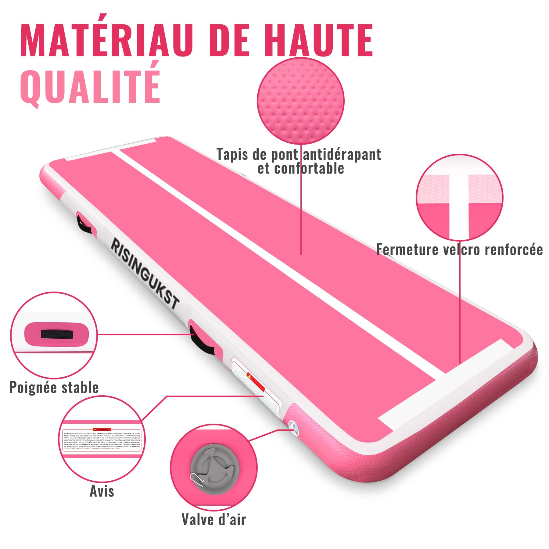 Tapis de Gymnastique Gonflable, Air Gymnastique Track, Tapis de Fitness 10cm/15cm/20cm Haut airtrack 2/3/4/5/6 m, Tapis Adapté Pour le fitness le yoga l'entraînement