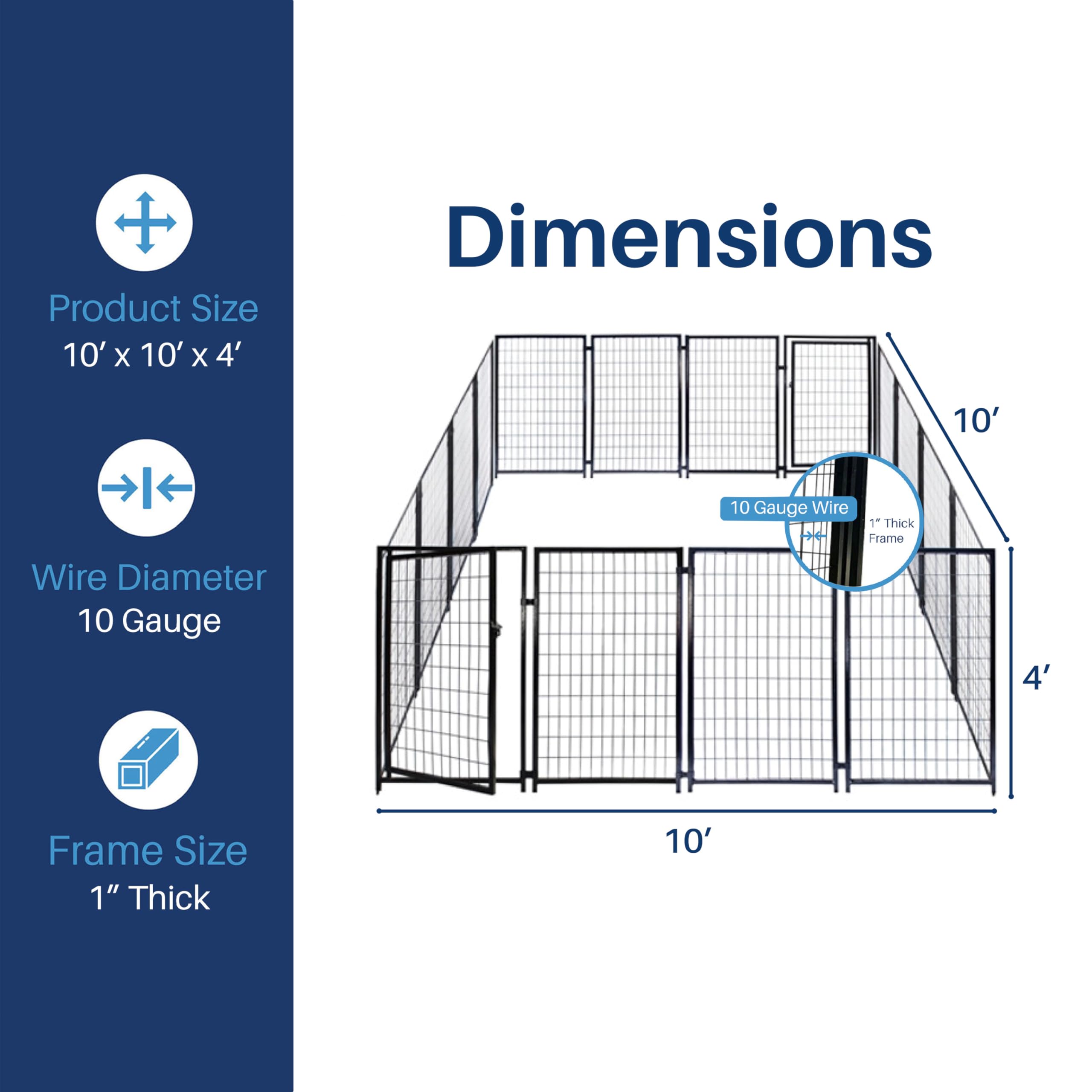 Luna Expandable Outdoor Dog Kennel 10x10x4 ft | Large Heavy-Duty Galvanized Steel Pet Pen with Gate | Powder-Coated Frame | Rust-Resistant Panels | Secure Latch