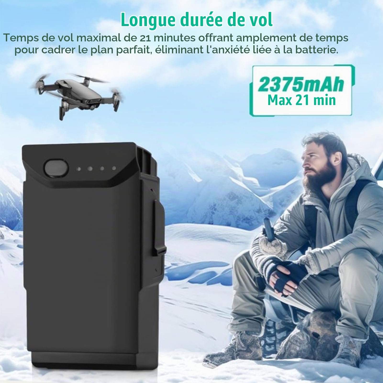 Batterie de Vol Intelligente, pour Batterie de Remplacement pour Drone Air, 2375 MAh, Temps de Vol de 21 Minutes, Batterie de Rechange de Vol Haute capacité (1 Paquet)