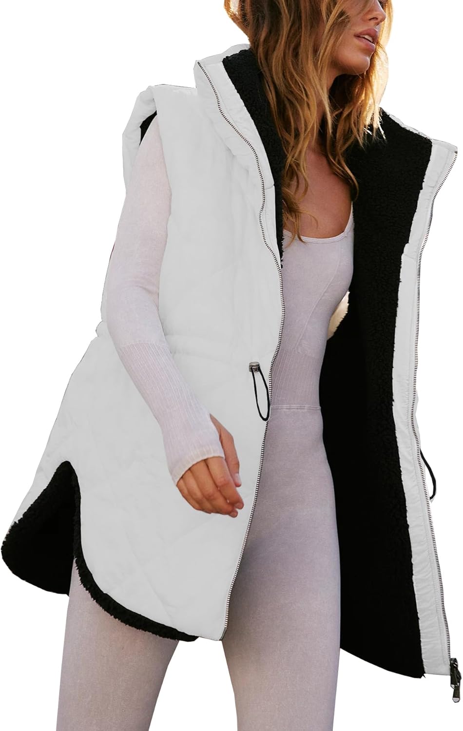 Women Fall Reversible Vests Sleeveless Sherpa Fleece Jacket Zip Up Hoodie Long Warm Winter Padded Coat Outerwear Women Fall Reversible Vests Sleeveless Sherpa Fleece Jacket Zip Up Hoodie Long Warm Winter Padded Coat Outerwear