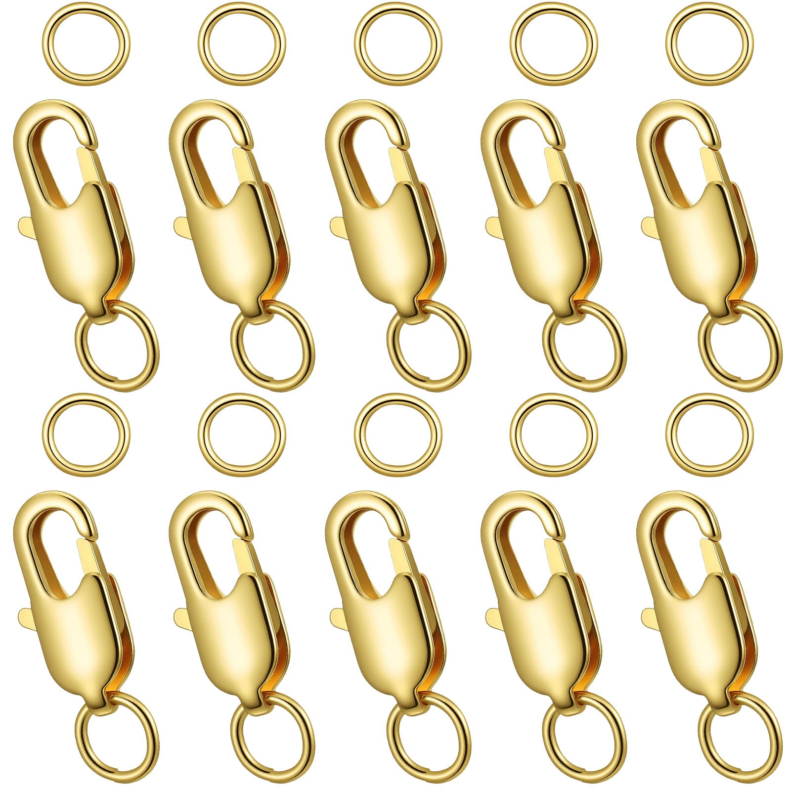 Photo 1 of 10 Pcs 18k Gold Plated Lobster Claw Clasps, with Closed Jump Rings, Jewelry Findings, Suitable for Necklace Clasps, Bracelet Closures, DIY Ideal for Beginners and Jewelry Making Enthusiasts (Golden)