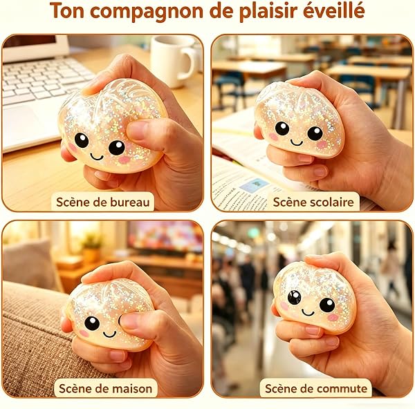 Dumplings Squishy, Glitter Squishy Dumpling Mystery, Glitter Rainbow Dumplings Squishiest avec Visage,Stress & Anxiety Relief Toys Géant Relief Sensory Ball Soft Squeeze Sensory Toys (Random-2packs) - 5
