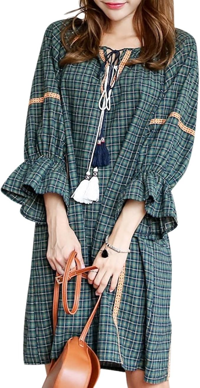 Amazon Co Jp Megumi 韓国 ファッション ワンピース ゆったり エスニック チェック 袖 フリル ワンピ グリーン 服 ファッション小物 Amazon Co Jp Megumi 韓国 ファッション ワンピース ゆったり エスニック チェック 袖 フリル ワンピ グリーン 服 ファッション小物