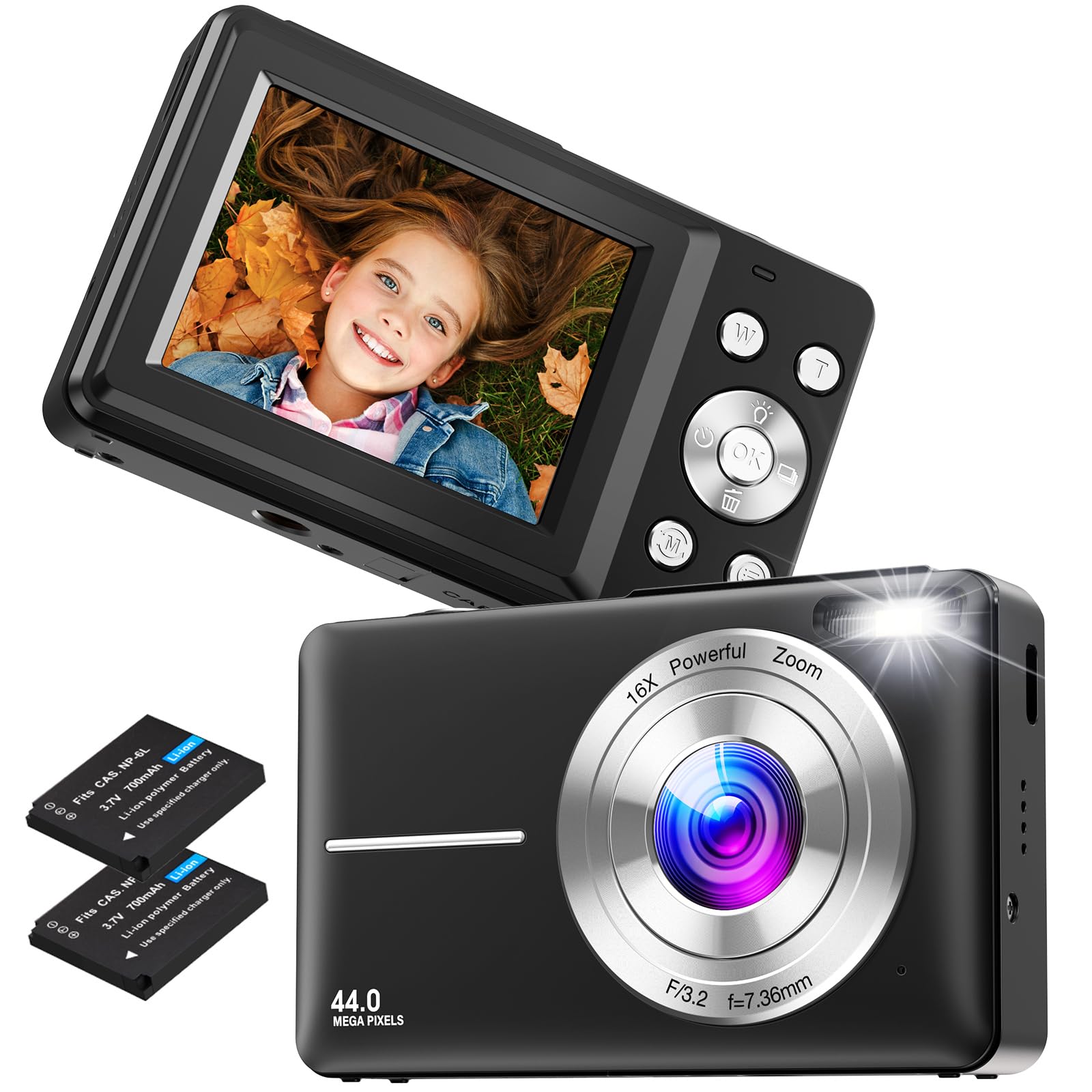 Fotocamera Digitale 44MP 1080p Per Bambini - Compatta Con Zoom 16X, Scheda 32GB E Batteria