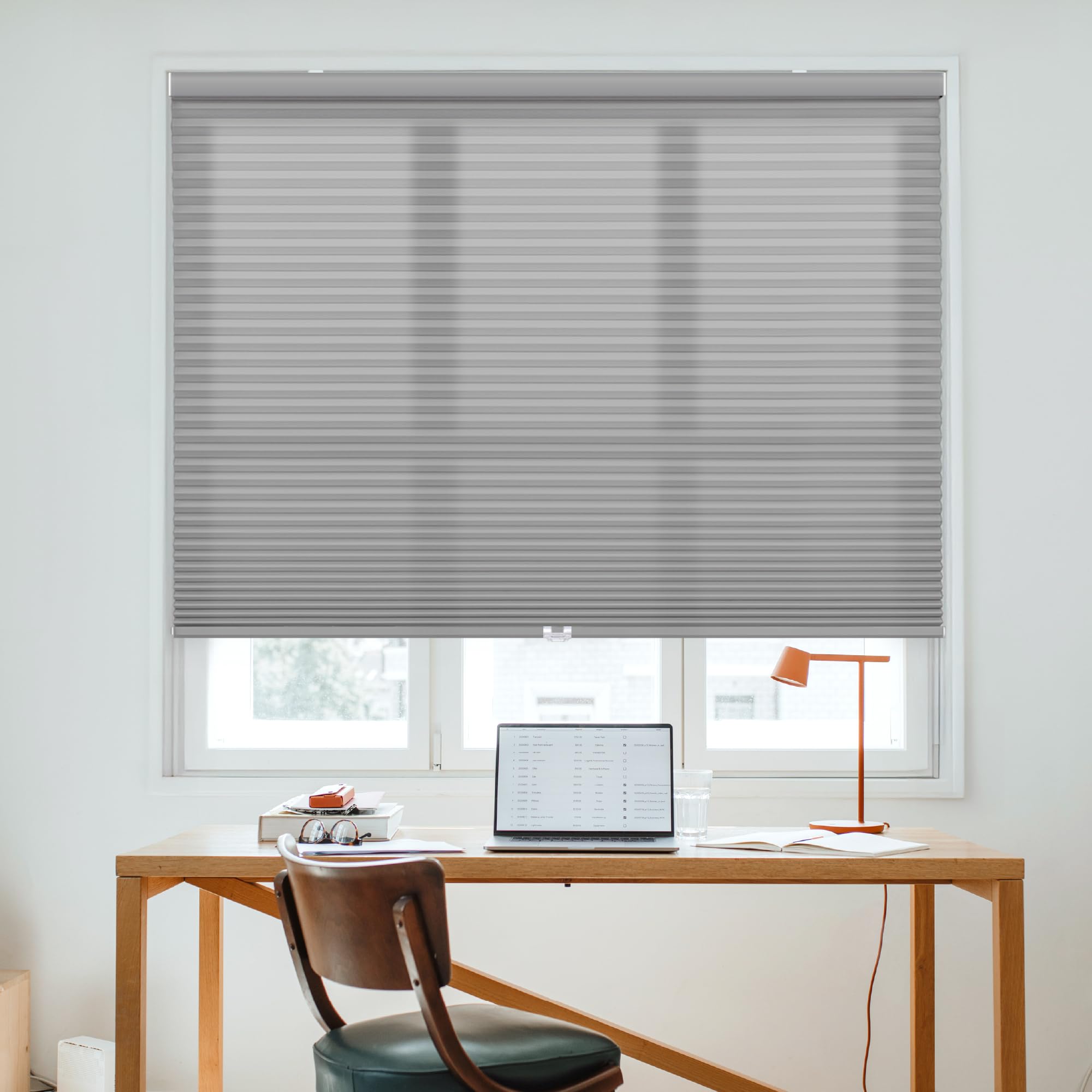 DEZ FURNISHINGS Cordless 1.5" Light Filtering Cellular Shade, 18" W x 60" H, Anchor Gray
